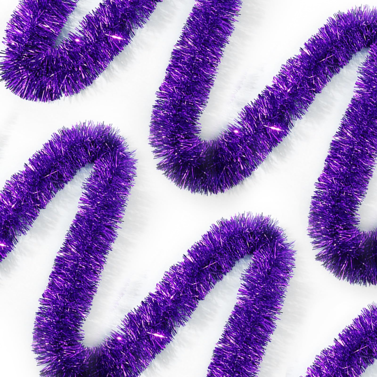 50 Feet Purple Tinsel Garland - Metallic Christmas Tree Decorations, Shiny Foil Tinsel Streamers for Holiday Party, Birthday, Xmas, Wall Hanging & Home Decor - 3.54