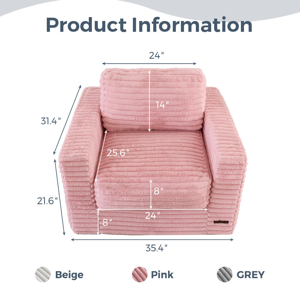 MAXYOYO Giant Bean Bag Chair - Soft Striped Faux Fur Floor Sofa with Removable Pillows & Armrests, Pink - Perfect for Living Room, Bedroom, Gaming Room & Dorm Decor