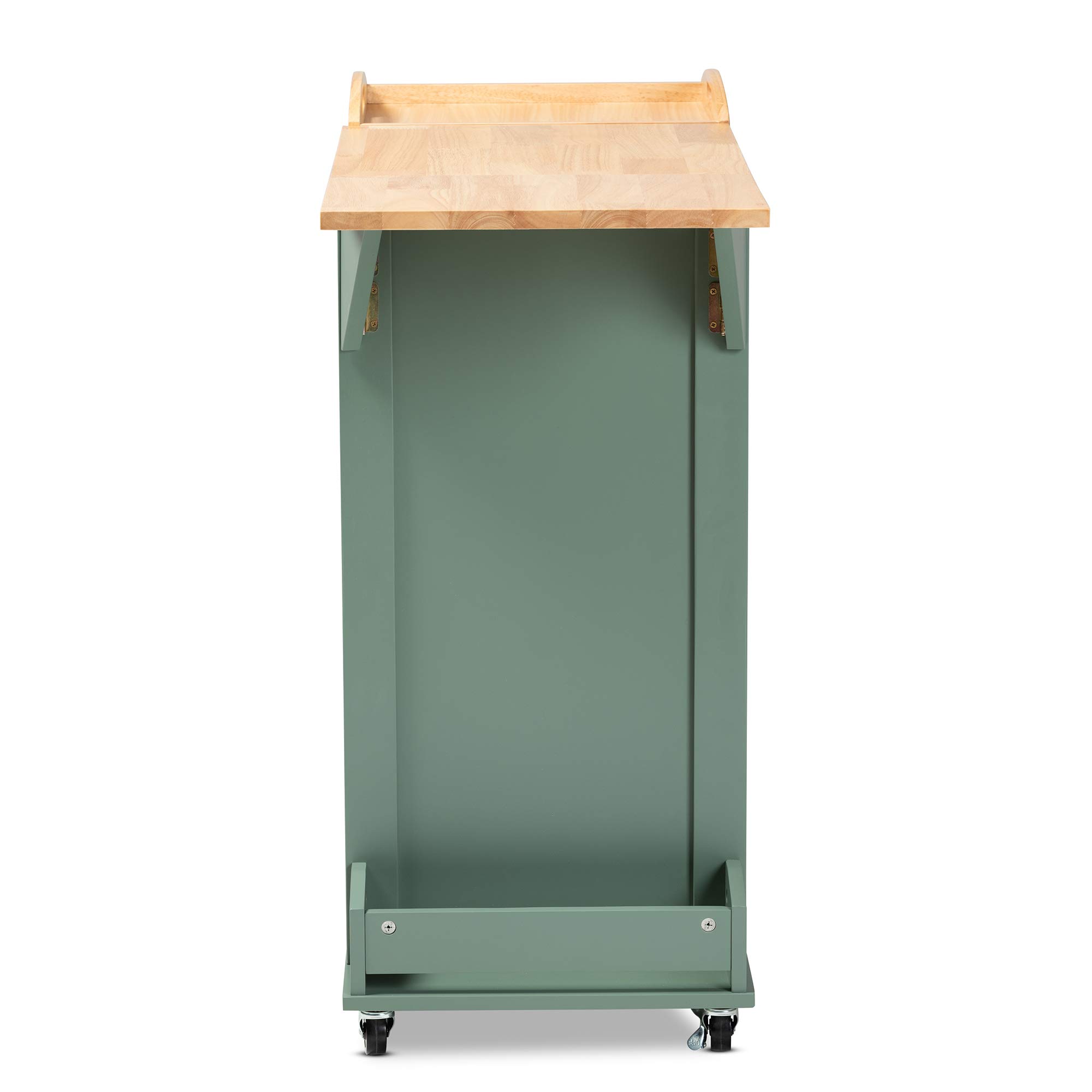 Baxton Studio Rolling Utility Cart with Wheels - Green/Natural Wood Finish for Kitchen, Office, or Craft Room Organization