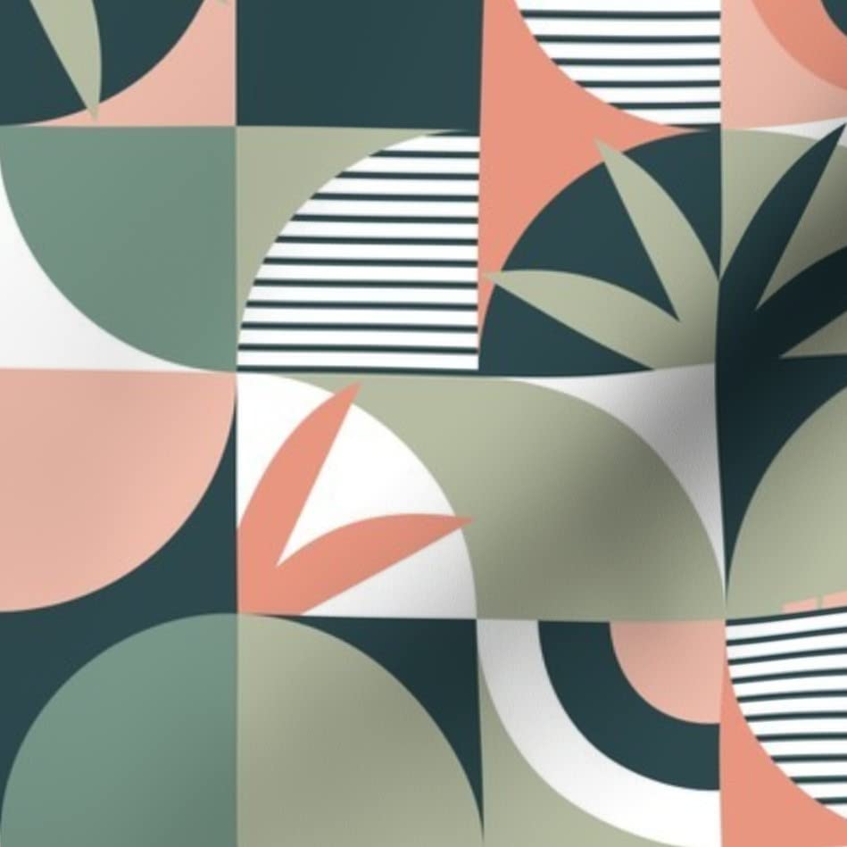 Geo Flamingos Geometric Abstract Flamingo Palm Coral Peach Sage Printed Minky Fabric Fat Quarter - Soft Baby Blanket Material, Quilt Backing, Plush Sewing Fabric for DIY Projects & Nursery Decor