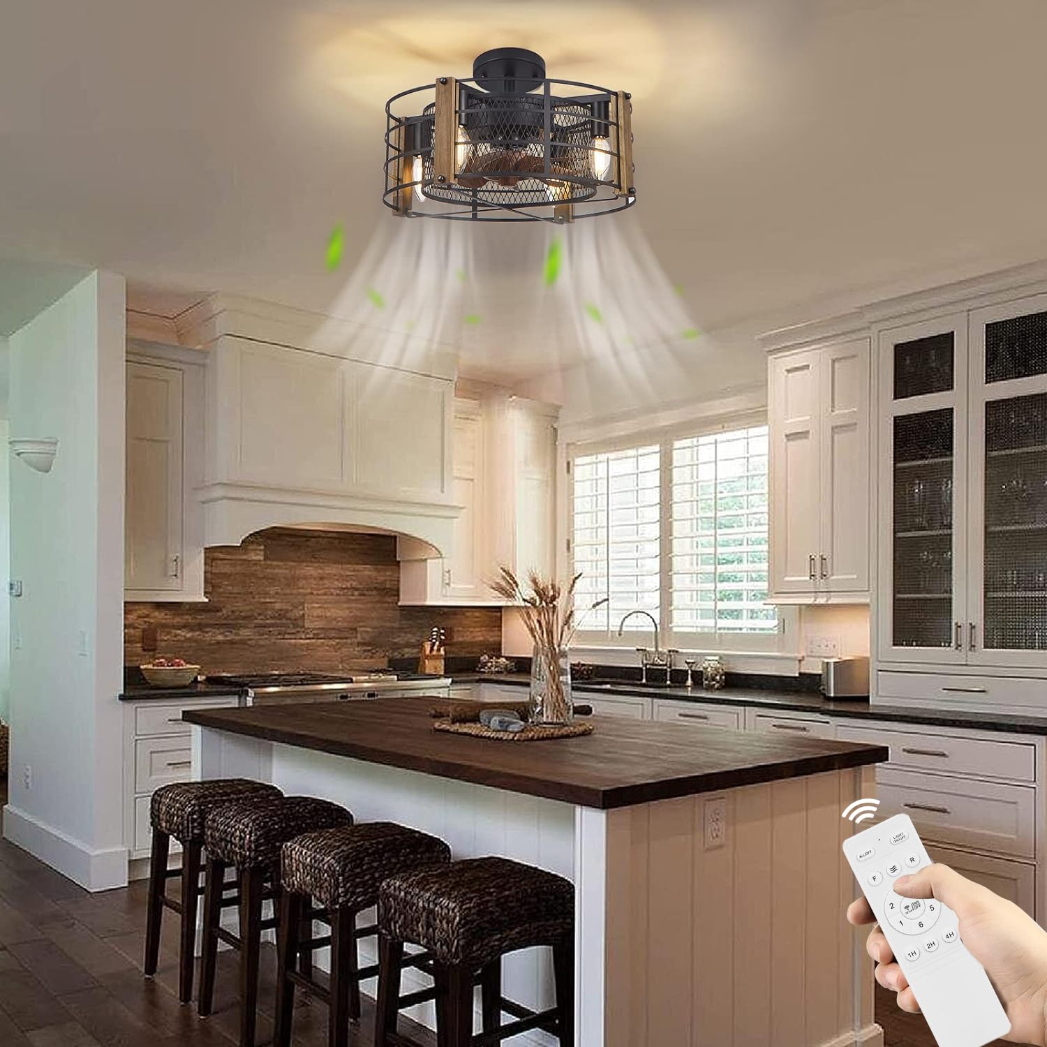 Farmhouse Ceiling Fan with Lights and Remote Control - 17 Inch Rustic Cage Ceiling Fan for Bedroom, Living Room, Dining Room & Kitchen - Perfect for Home, Office and Indoor Spaces