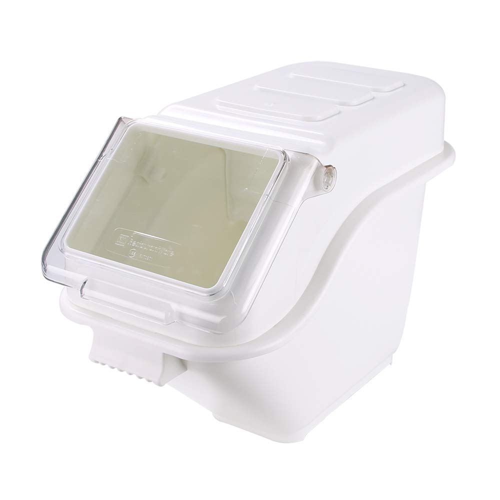Restaurantware Met Lux 6 Gallon Food Storage Container with Lid & Measuring Scoop - Stackable White Plastic Ingredient Bin for Flour, Sugar & Bulk Foods | Commercial Kitchen & Pantry Organization Solution