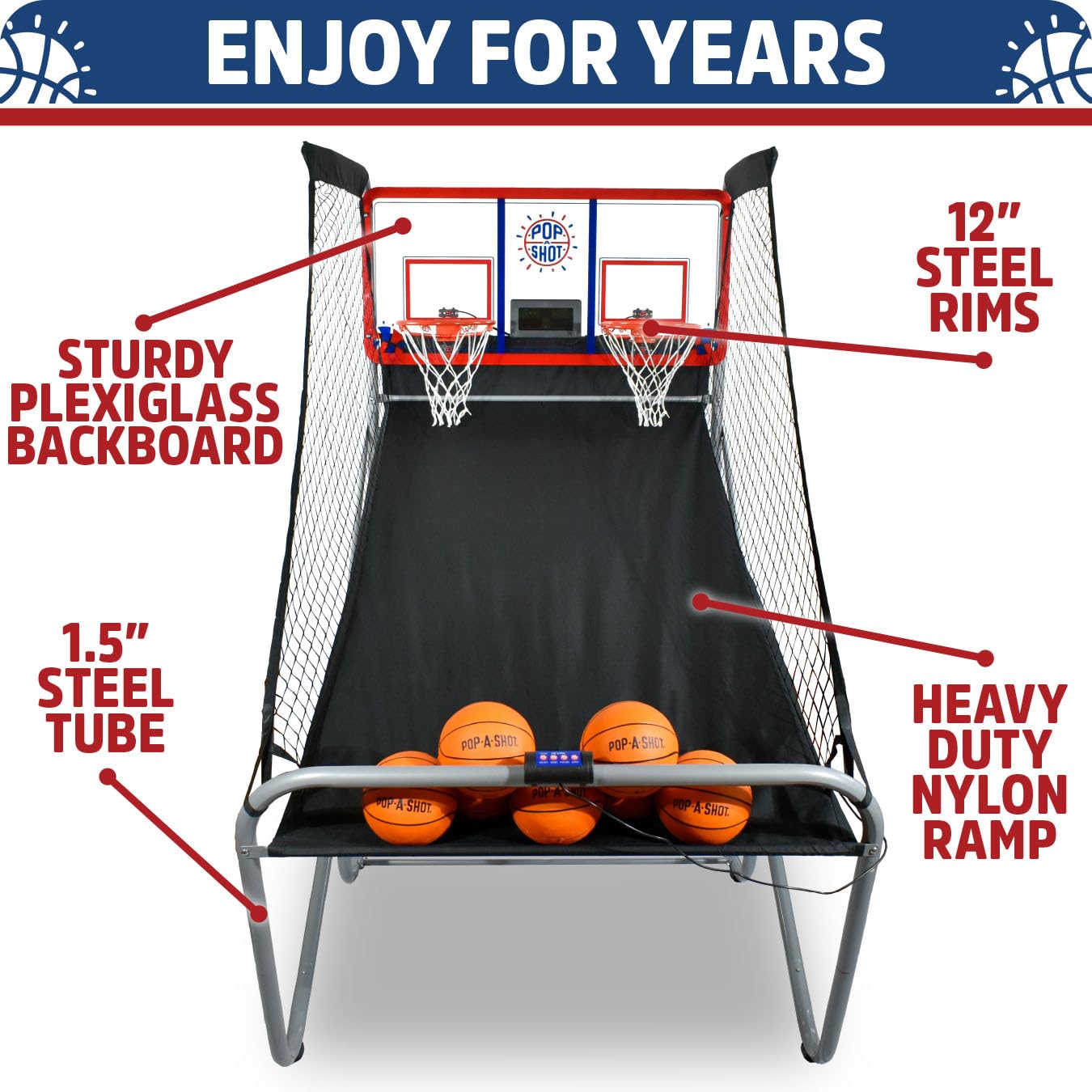 Pop-A-Shot Official Indoor/Outdoor Dual Shot Basketball Arcade Game - Weather Resistant with 16 Games & 6 Audio Modes - High Accuracy LED Scoreboard - Perfect for Family Fun, Parties & Backyard Entertainment