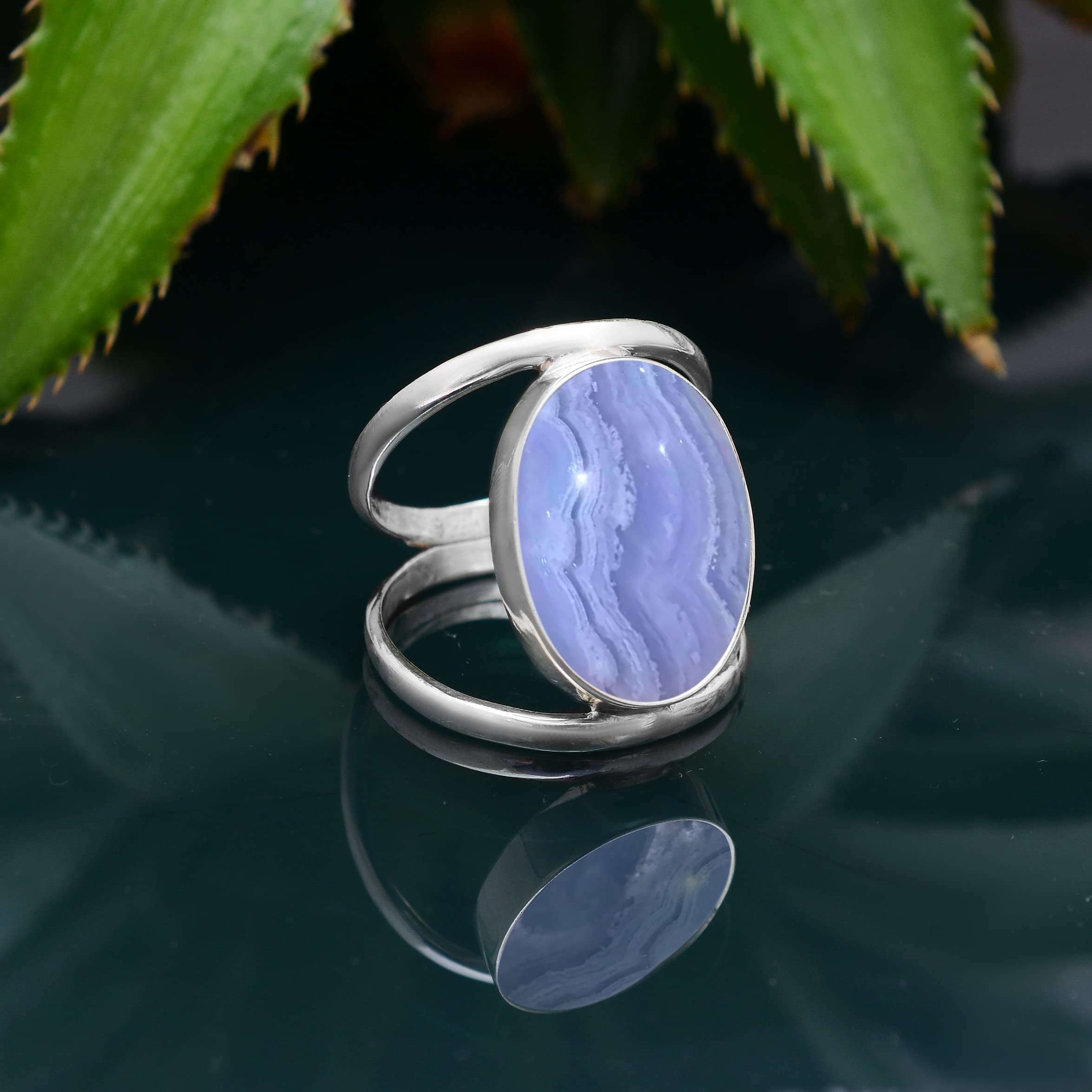 Veracity Jewelry 925 Sterling Silver Blue Lace Agate Ring for Women - Healing Meditation Gemstone Jewelry - Elegant Blue White Stone Ring for Spiritual Wellness & Fashion (VSR-421) | Perfect for Yoga, Meditation, and Everyday Wear