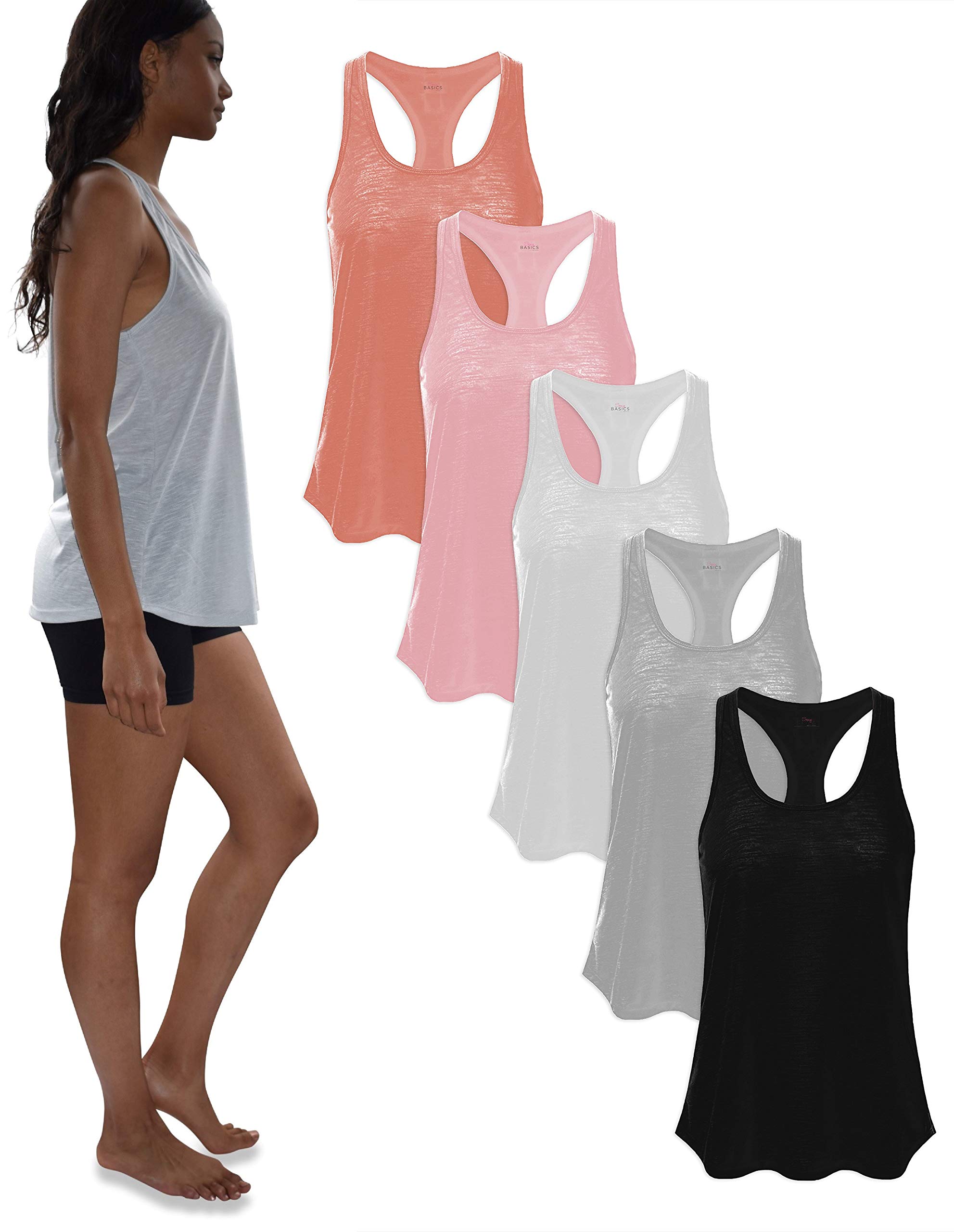 5 Pack Women's Flowy Burnout Racerback Tank Tops - Breathable Workout Shirts for Yoga, Gym & Running | Comfortable Casual Athletic Tops for Women