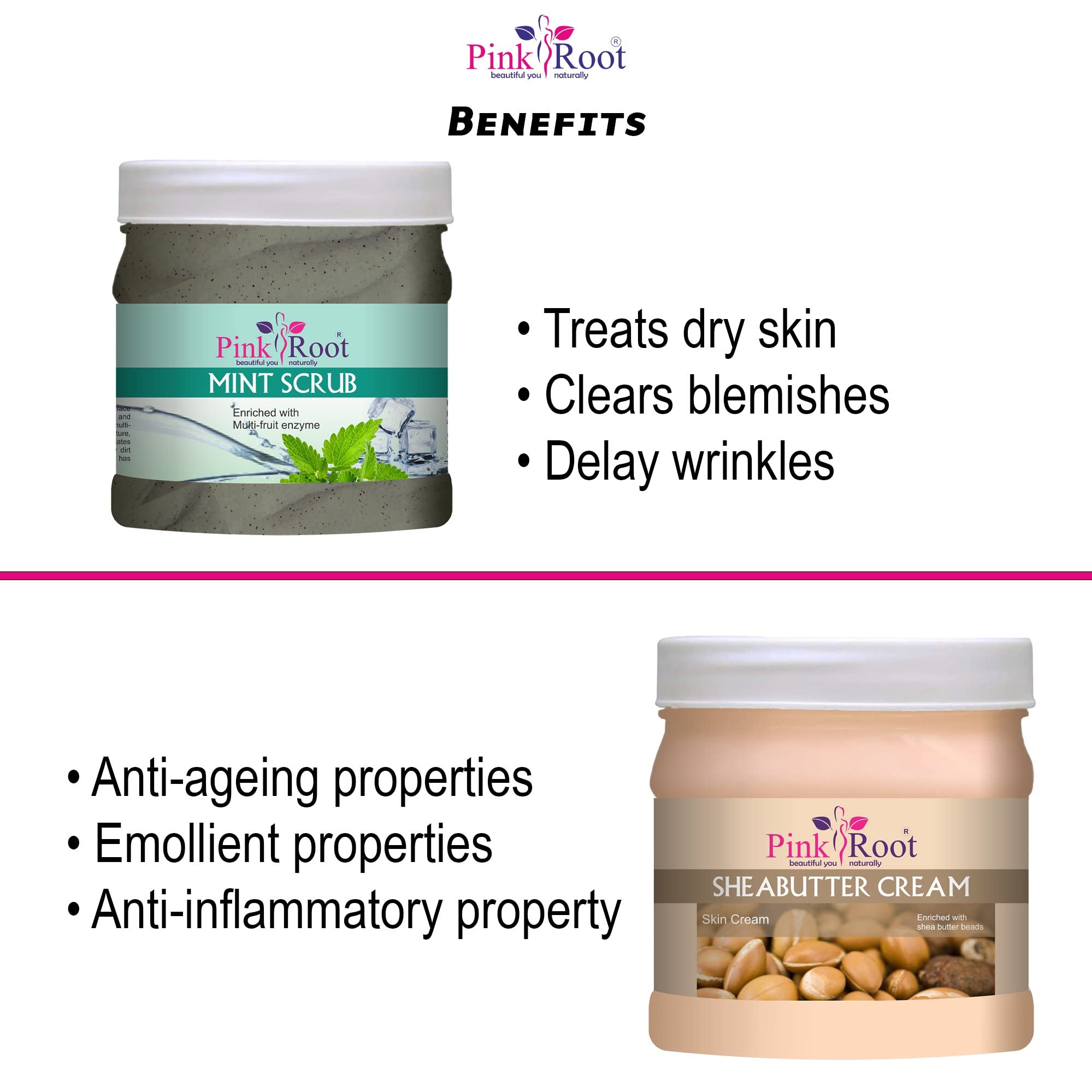 Pink Himalayan Salt & Mint Exfoliating Scrub 500g with Nourishing Shea Butter Cream 500g - Spa Quality Body Care for Soft, Smooth Skin at Home