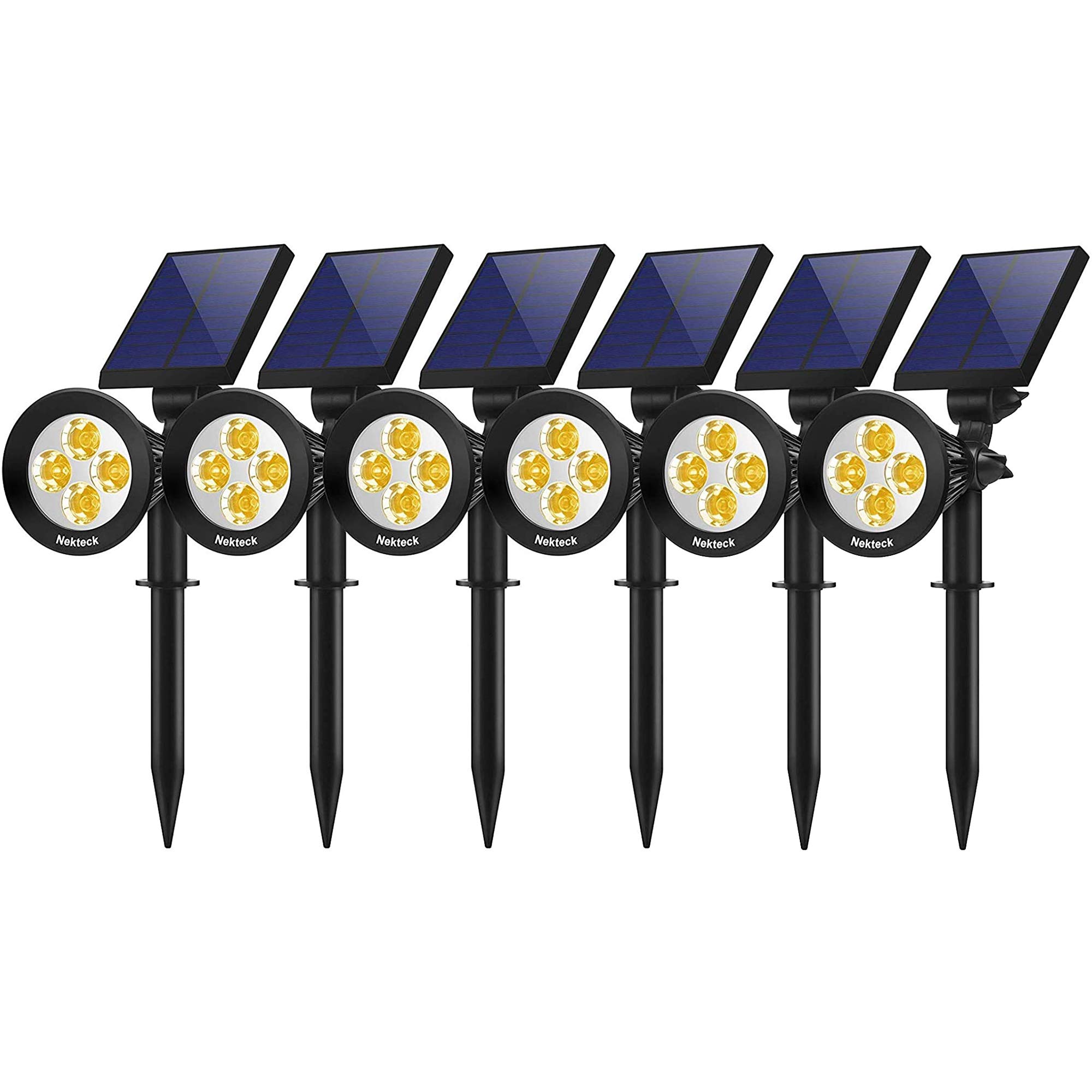 Nekteck 6 Pack Solar Spot Lights Outdoor, Waterproof 2-in-1 Solar Powered Landscape Lights with Bright/Dark Sensing & Auto On/Off - Warm White for Yard, Garden, Pathway, Driveway, Patio & Pool Area Lighting