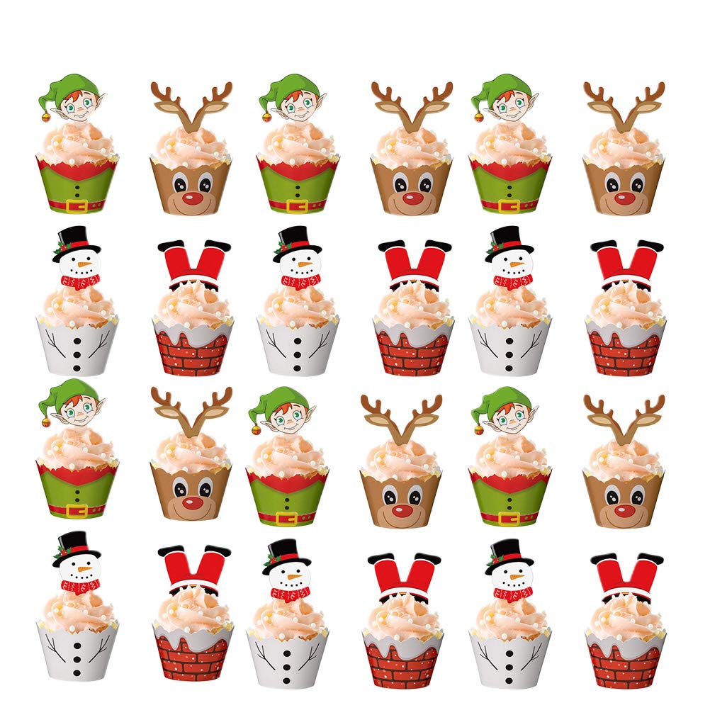 BESPORTBLE 120Pcs Christmas Cake Decorations Set - Cake Wrappers, Toppers, Cupcake Wrappers & Picks for Birthday, Holiday Baking & Party Decor