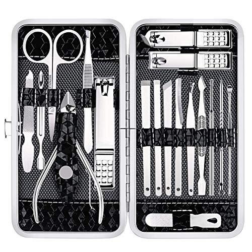 18-Piece Professional Manicure & Pedicure Kit - Stainless Steel Nail Care Tools Set with Luxury Travel Case | Perfect for Home Spa, Salon Use & Travel Grooming
