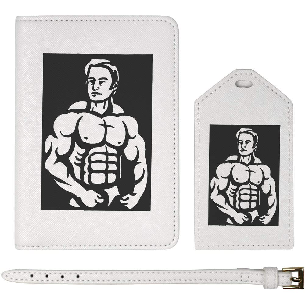 Azeeda 'Bodybuilder' Passport Holder & Luggage Tag Travel Set (PA00017305) - Durable Leather Passport Cover for Gym Enthusiasts, Perfect for Workout Travel & Bodybuilding Competitions