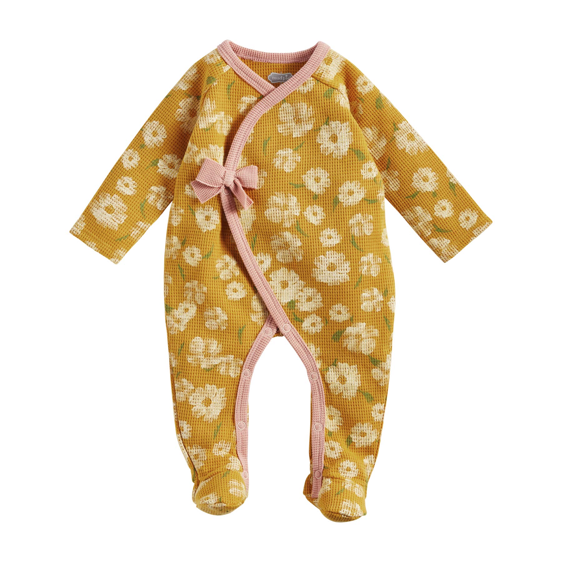 Mud Pie Baby Girls' Mustard Floral Waffle Sleeper - Soft Cotton Sleepwear for Infants & Toddlers - Perfect for Nursery, Bedtime & Photo Shoots