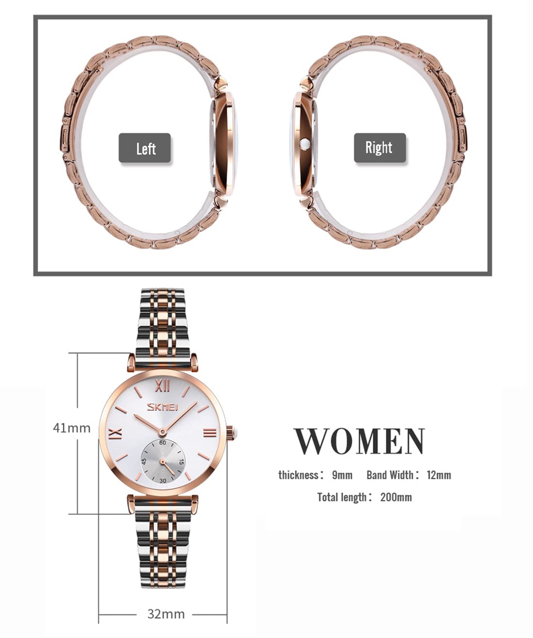 SKMEI Women's Luxury Stainless Steel Dress Watch - Classic Analog Quartz Waterproof Wristwatch for Business & Formal Occasions - Elegant Gold & Silver Design - Perfect Gift for Wife, Girlfriend & Ladies - Ideal for Office, Parties & Everyday Wear