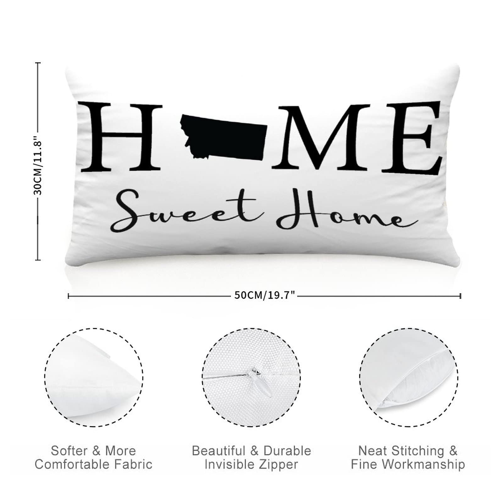 Montana State Map Decorative Throw Pillow Covers - 12x20 Inch Farmhouse Style Home Sweet Home Cushion Covers for Living Room, Bedroom & Sofa Decor - Perfect for Cozy Farmhouse, Rustic Cabin or Western Home Decor