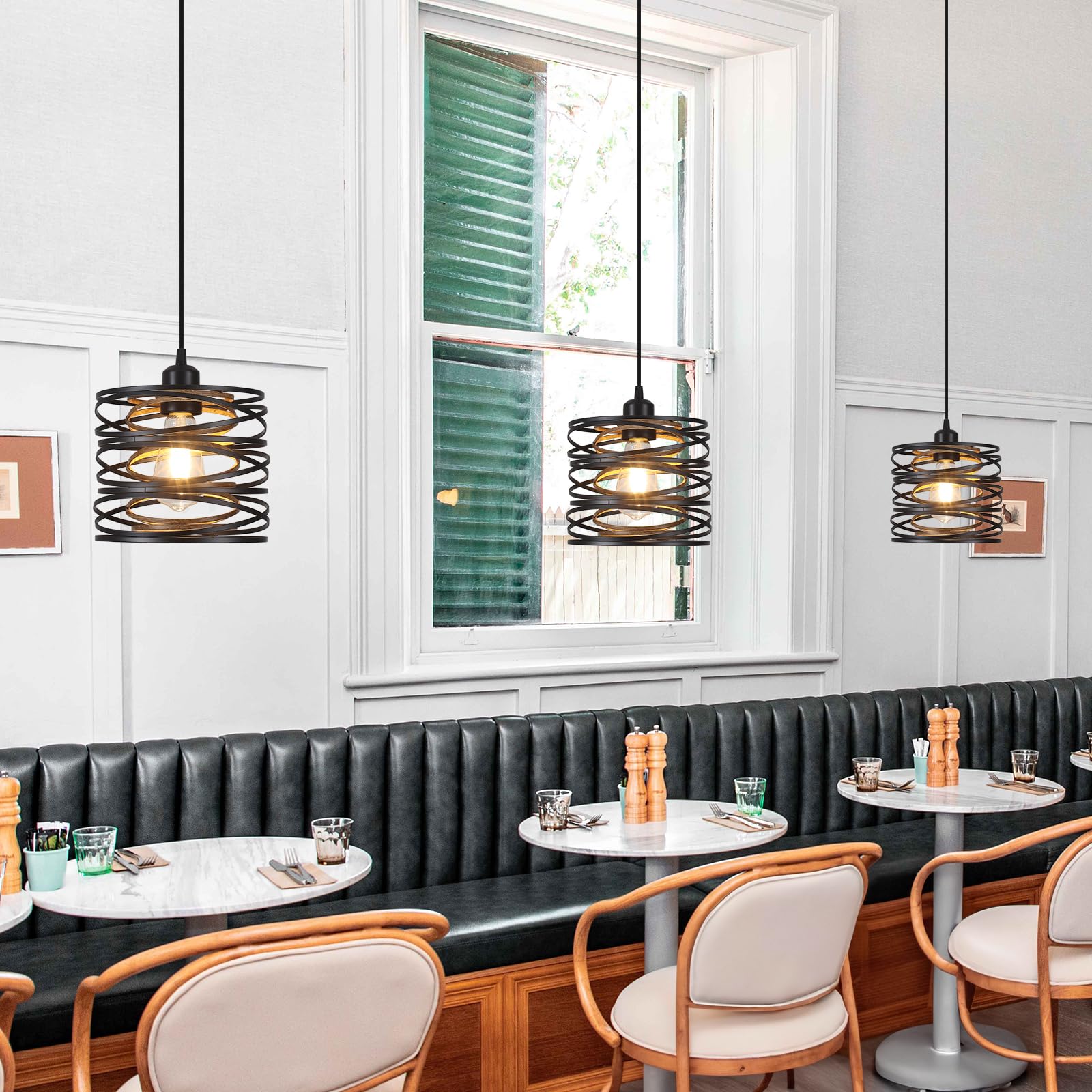 2 Pack Black Industrial Pendant Lights - Metal Hanging Light Fixtures with Wood Farmhouse Design for Kitchen Island, Dining Room, Bedroom, Bar & Office - ETL Certified | Perfect for Modern Homes, Restaurants and Workspaces