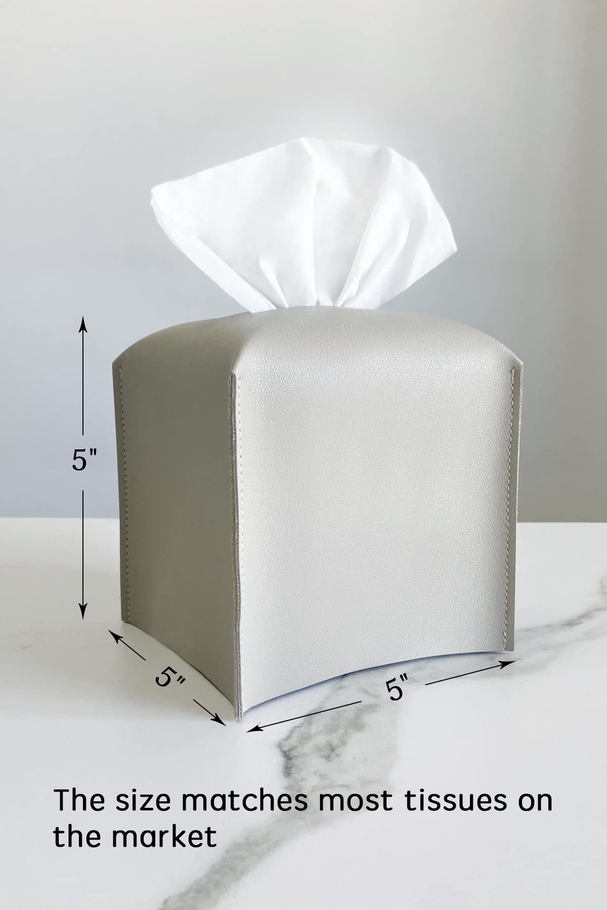Premium PU Leather Tissue Box Cover - Modern Square Decorative Holder for Bathroom, Vanity, Nightstand, Office & Car (5