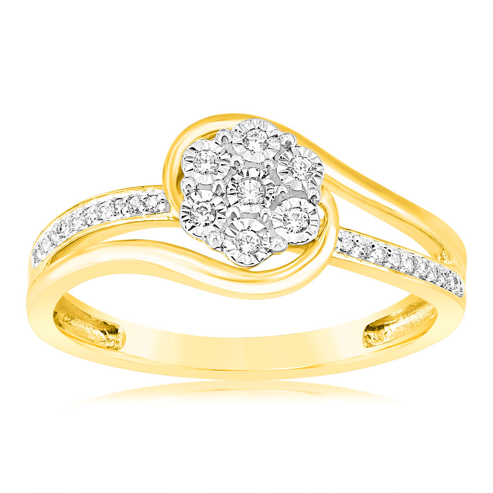 1/10 Carat Diamond Dress Ring in 9ct Yellow Gold - Elegant Wedding & Evening Party Jewelry for Women