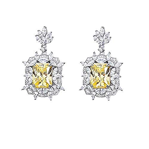 Luxury Cubic Zirconia Yellow Diamond Earrings for Women - S925 Sterling Silver High Imitation Jewelry - Perfect Anniversary Gift for Her - Elegant Party & Wedding Accessories