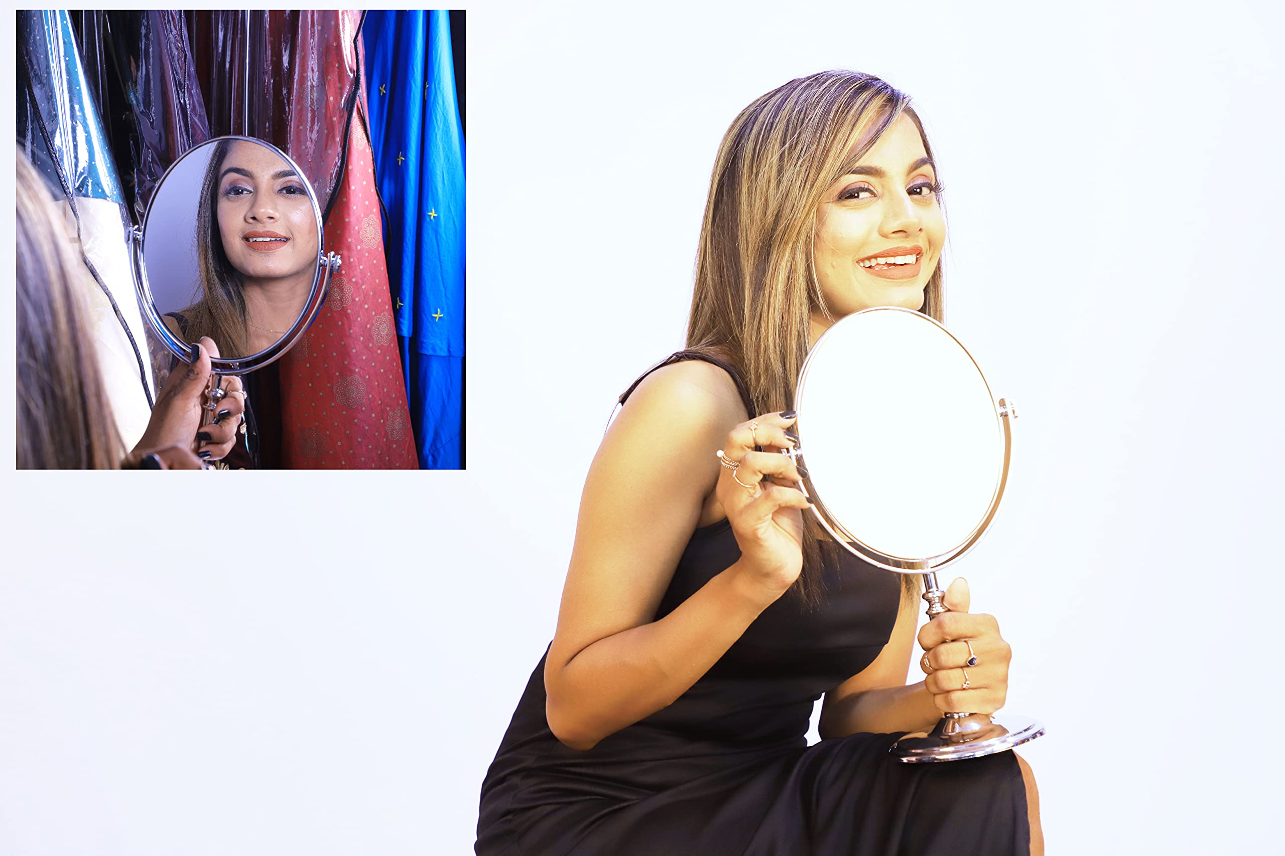 KRIVA Dual Sided Makeup Mirror 1X & 5X Magnification - Portable Folding Vanity Mirror with Stand for Bathroom, Bedroom, Dressing Table | Perfect for Makeup Application, Shaving, Skincare & Beauty Salon Use | Great Gift Idea for Women