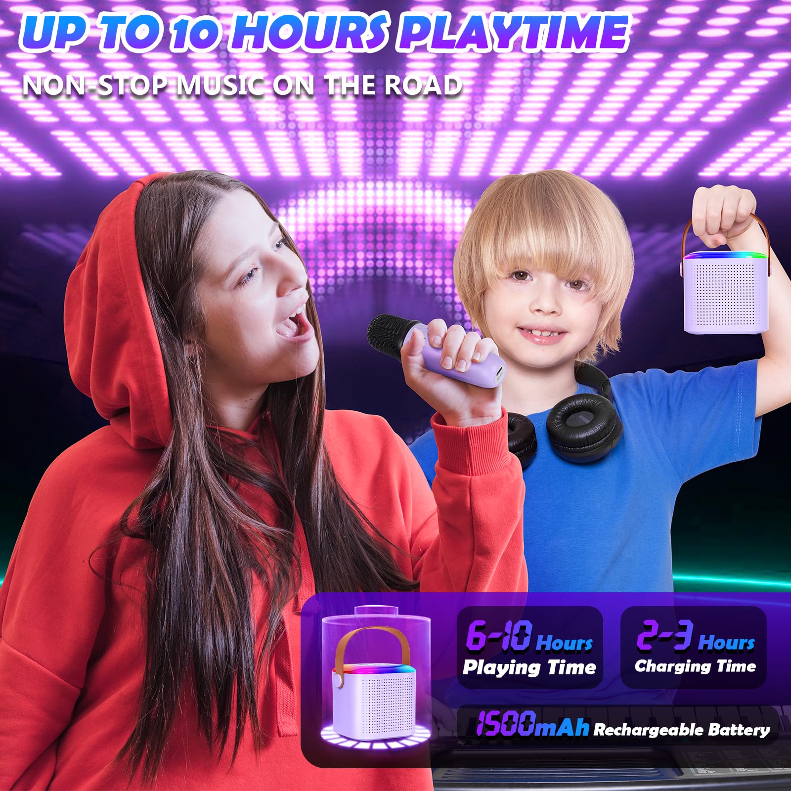 Portable Bluetooth Karaoke Machine for Kids with 2 Wireless Microphones & LED Lights - Mini Singing Speaker Toy Gift for Girls Boys Ages 4-11 - Perfect for Home, Birthday Parties, Travel & Family Fun