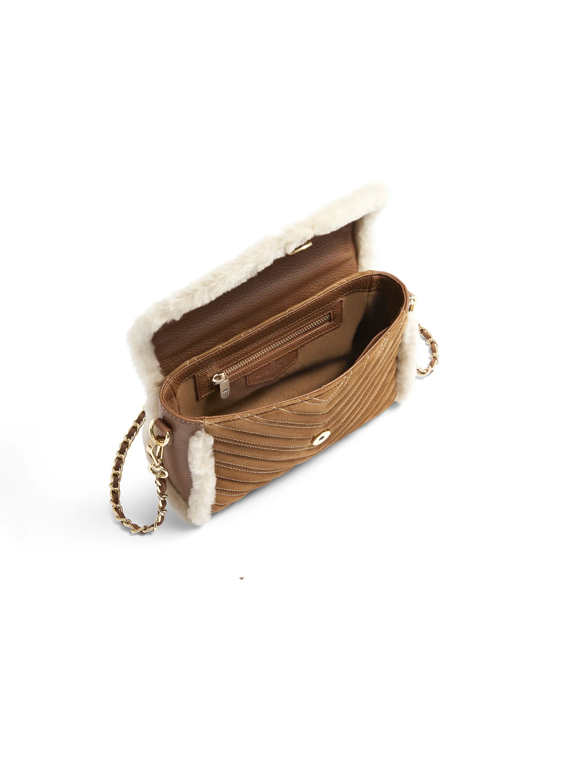 Edinburgh Cross Body Bag for Women - Tan Suede & Shearling Leather Shoulder Purse - Perfect for Travel, Shopping & Everyday Use