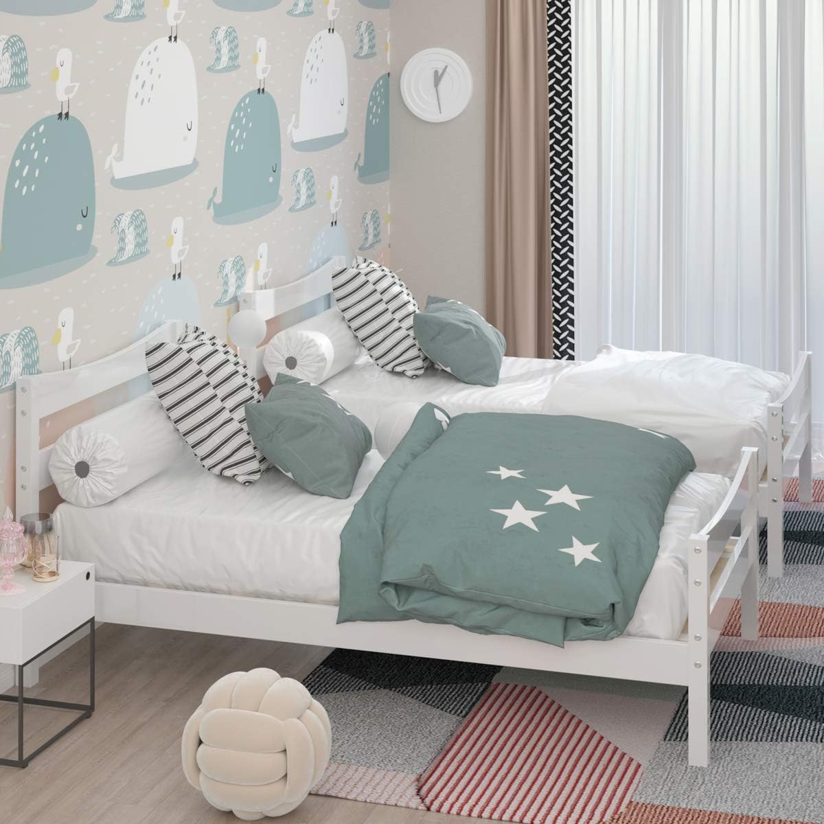 Giantex Solid Wood Twin Bed Frame with Headboard & Footboard - Modern White Platform Bed, No Box Spring Needed, Sturdy Wood Slat Support - Perfect for Kids Bedroom, Guest Room & Small Spaces