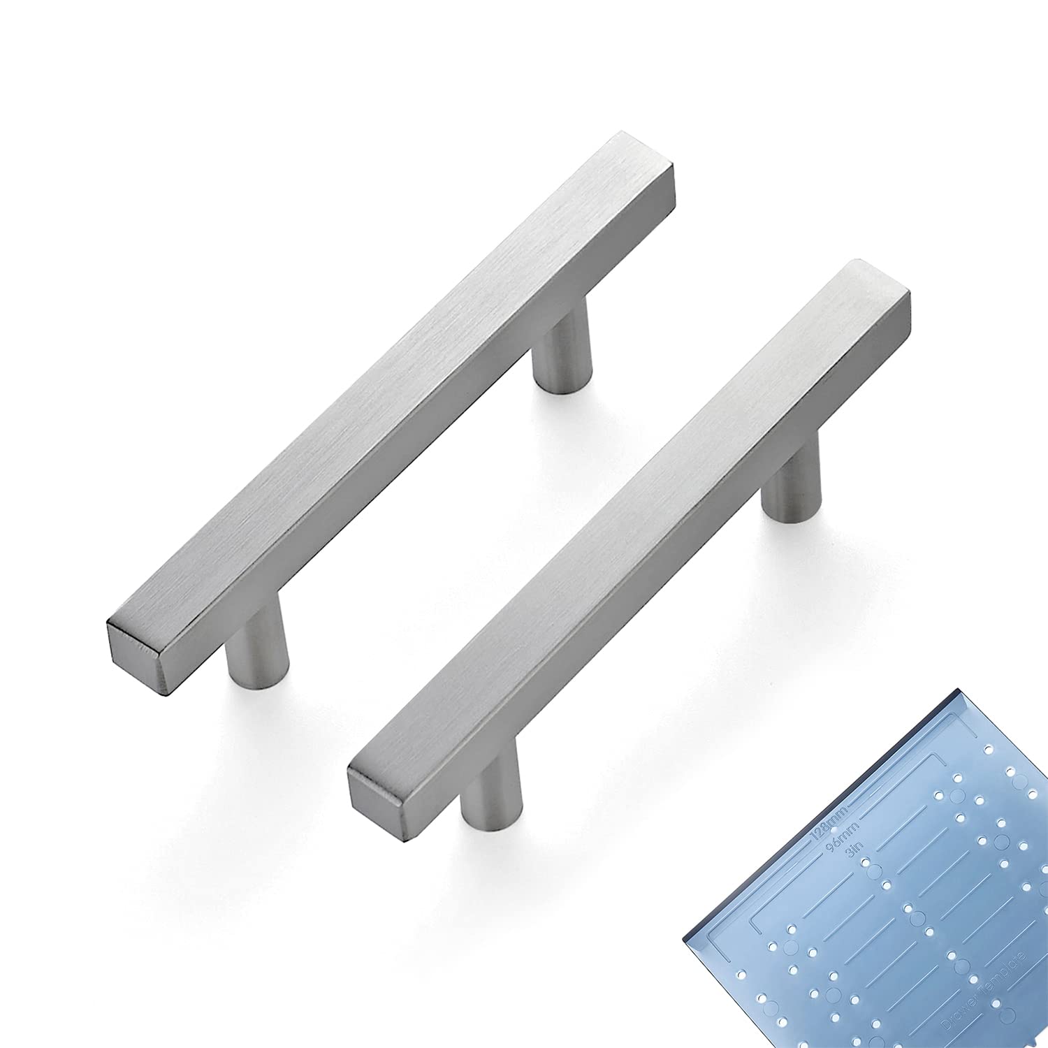 Ravinte 15-Pack 3 Inch Brushed Nickel Square Cabinet Pulls - Stainless Steel Kitchen Cabinet Handles & Drawer Pulls (5 Inch Overall Length) with Mounting Template - Perfect for Modern Kitchen & Bathroom Renovation
