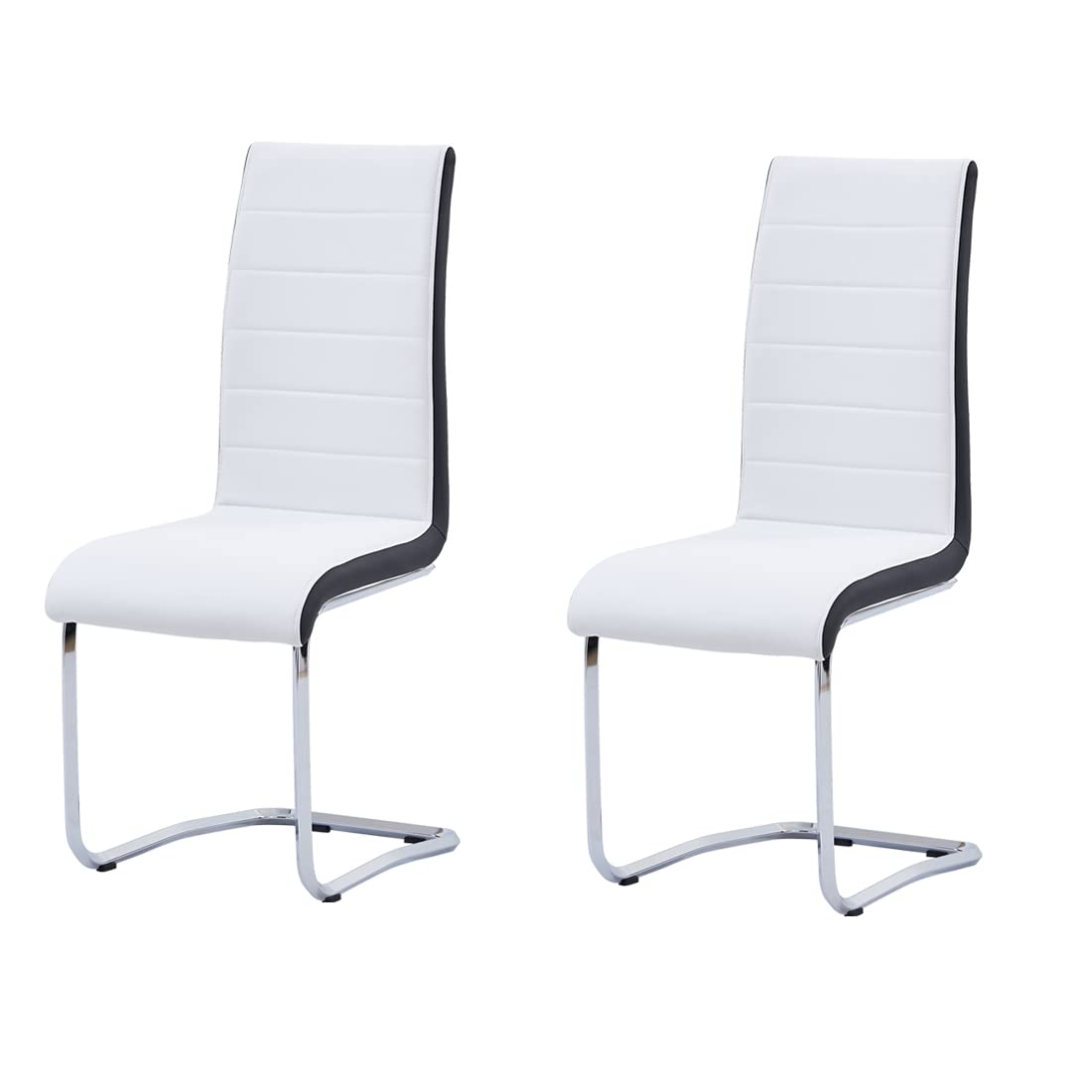 Nopurs Dining Chair Set of 2 - Modern White Faux Leather High Back Kitchen & Dining Room Chairs for Home, Restaurant - Comfortable Seating for Living Room, Bedroom, Office (2-Pack, Style1-White)