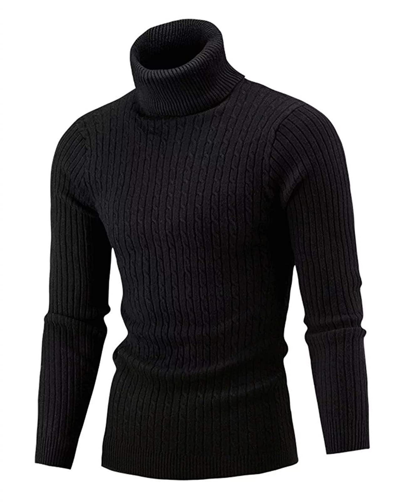 QZH.DUAO Men's Slim Fit Turtleneck Sweater - Casual Knit Pullover with Twist Pattern - Perfect for Office, Date Night & Winter Layering