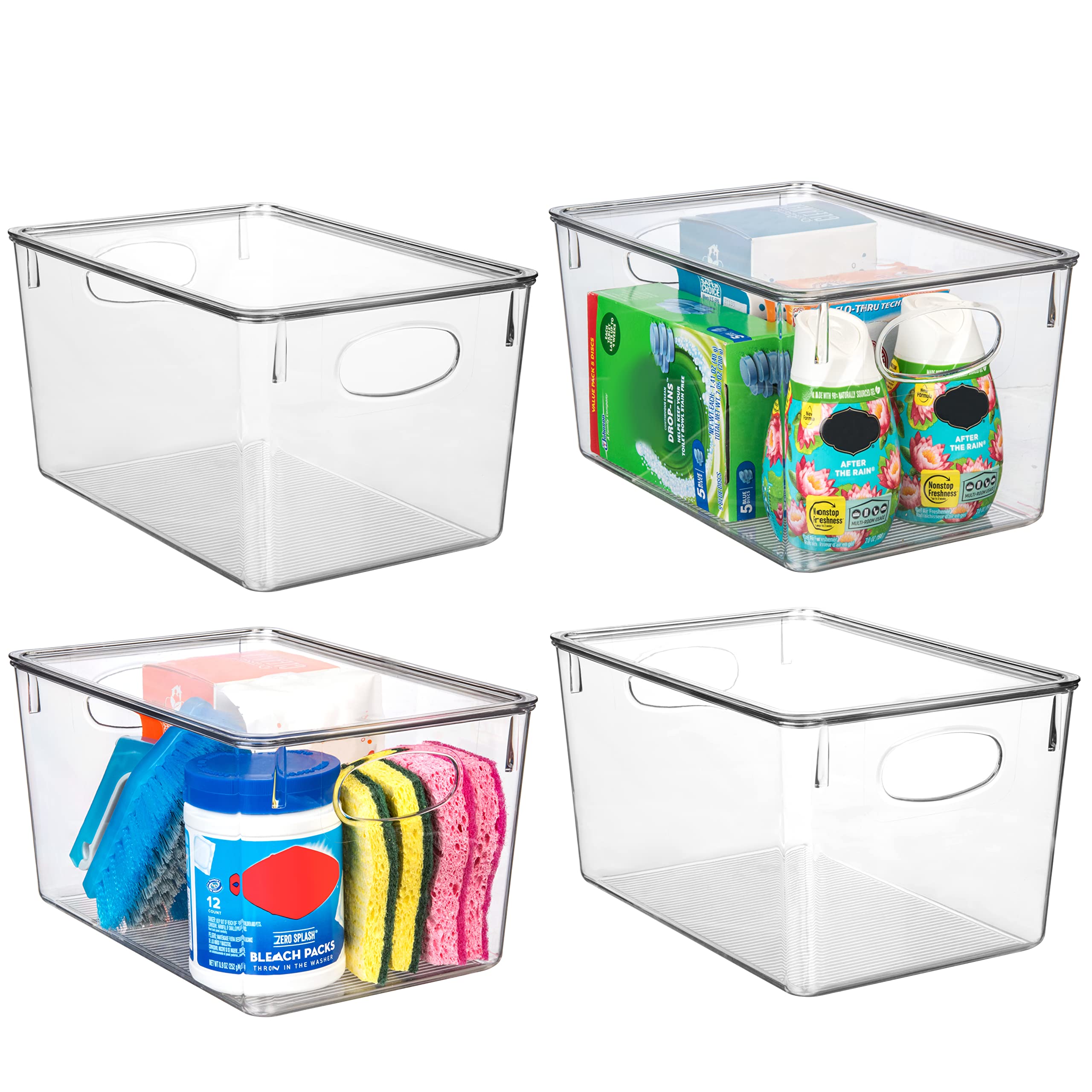 ClearSpace Plastic Storage Bins with Lids - 4 Pack Pantry & Fridge Organizers, Kitchen Cabinet Storage Containers for Food, Snacks, Spices | Space-Saving Home Organization Solution for Clutter-Free Kitchen & Pantry