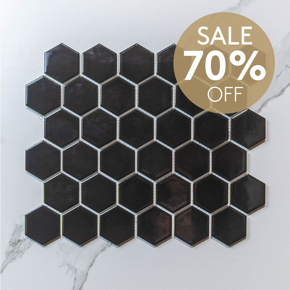 Hive M Black 51x59 Glossy Hexagon Mosaic Tile (Per Sheet) - Perfect for Kitchen Backsplash, Bathroom Wall & Modern Interior Design