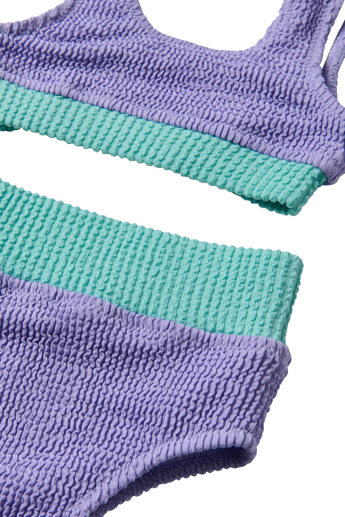 Crinkle Color Block Two Piece Swimsuit - Lavender Haze Bikini Set for Women | Beach Vacation, Pool Party, Summer Swimwear