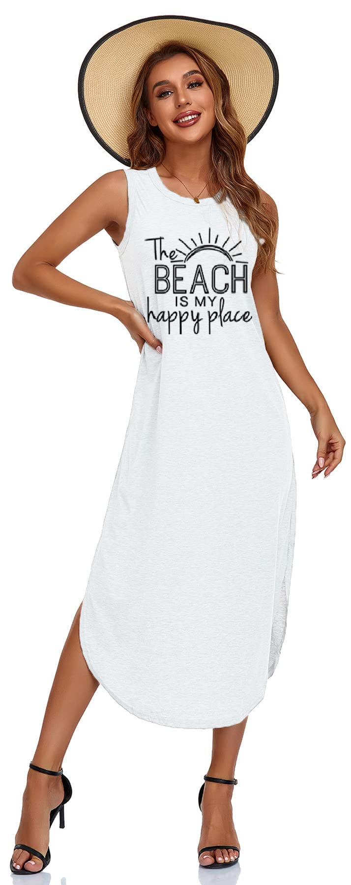 **Women's Sleeveless Floral Print Long Sundress - Casual Beach Cover Up Dress with Pockets for Summer Vacation & Outdoor Activities**