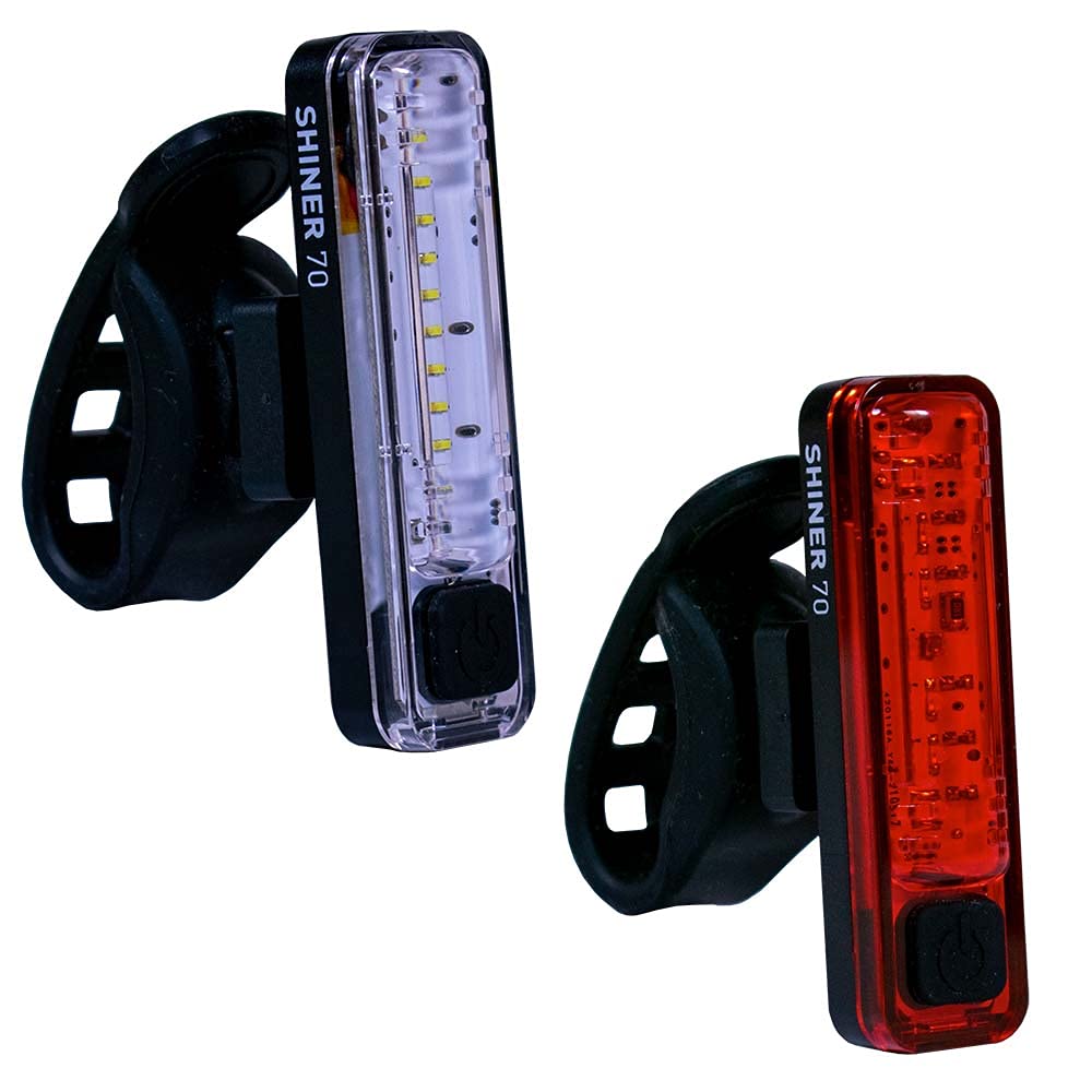 Planet Bike Shiner 70 USB Rechargeable Bike Light Set - Front & Rear Safety Lights for Night Cycling, Commuting, and Outdoor Adventures (Black)