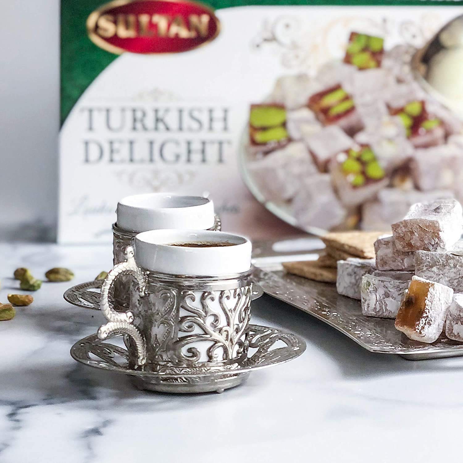 Premium Sultan Turkish Delight Pistachio - All Natural, No Preservatives, No Additives, Low Fat Gourmet Dessert - 16oz Gift Box for Holidays, Parties & Sweet Treat Lovers