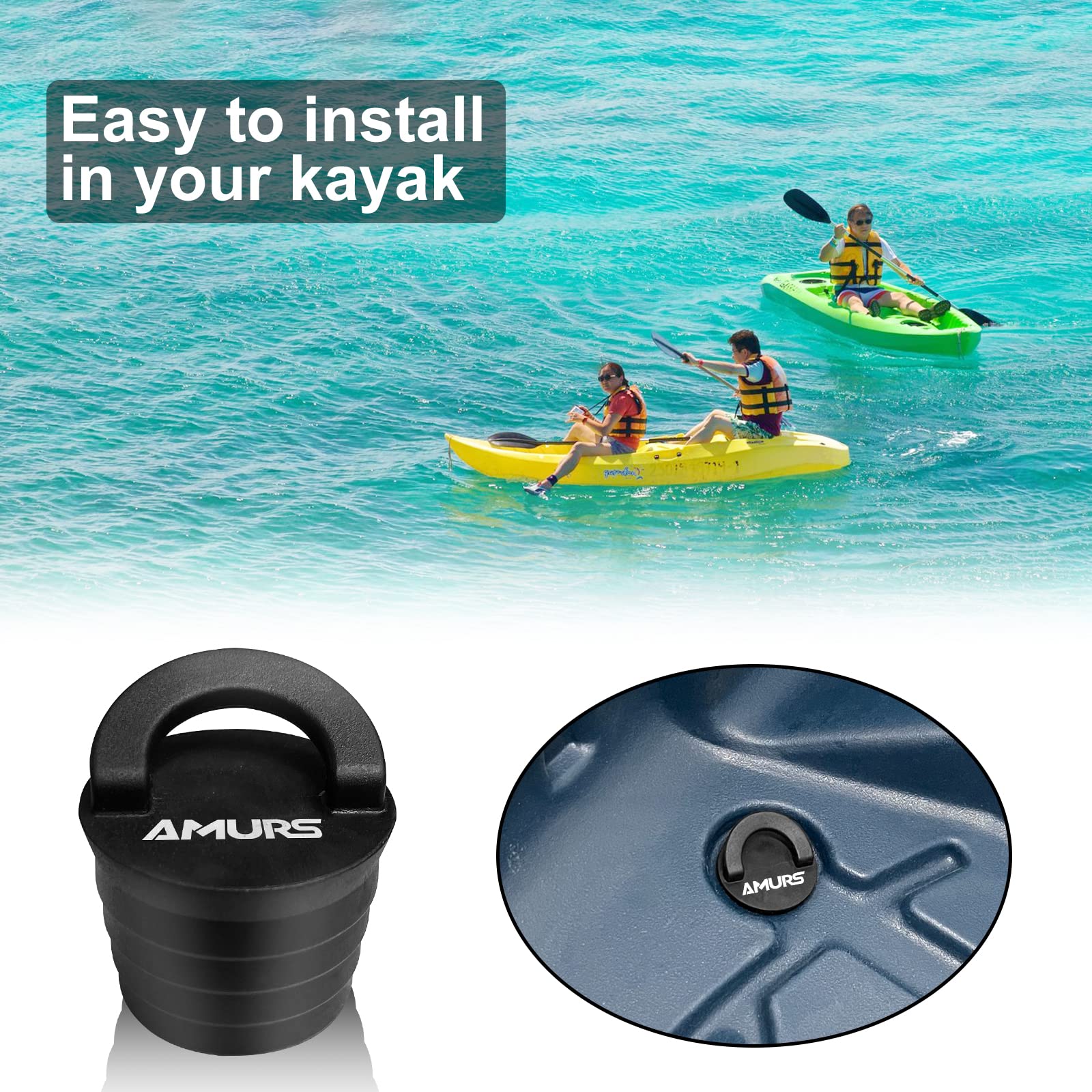 **Kayak Carry Handles with 8ft Bungee Cord & T-Handle – Durable Kayak Accessories for Easy Transport – Replacement Scupper Plugs & Tri-Grip Rivet Pad Eyes Kit – Fits Lifetime, Ocean, Emotion Canoes & Boats – Perfect for Kayaking, Fishing & Water Sports**