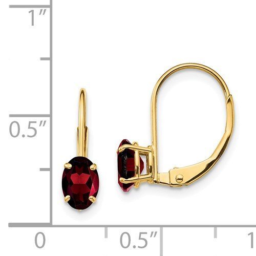 14K Yellow Gold 1.10 CTW Oval Garnet Leverback Earrings - Elegant Dangle Earrings for Women, Perfect for Weddings, Parties & Special Occasions
