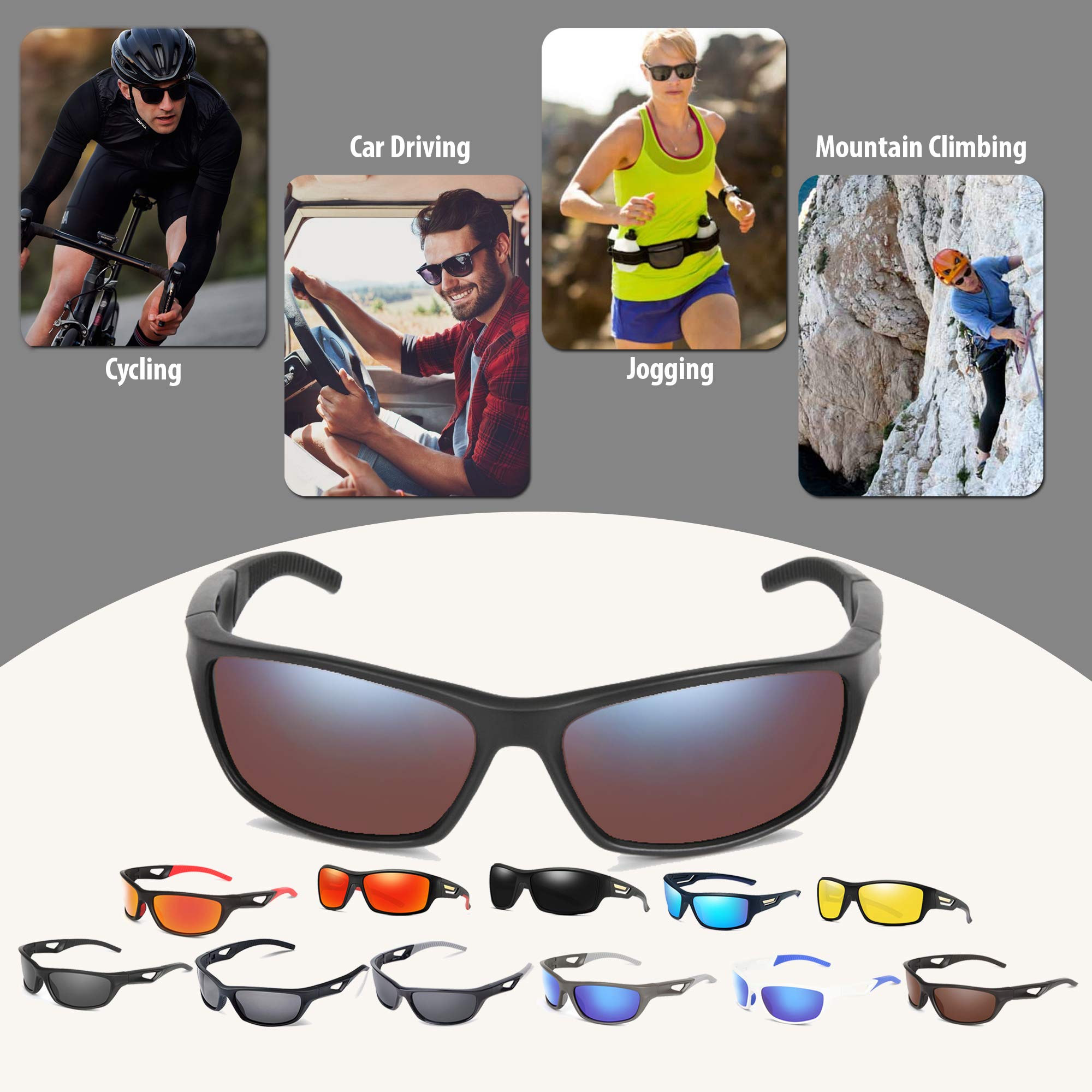 Polarized Sports Sunglasses for Men & Women - UV Protection, Shatter Resistant Cycling Glasses for Running, Hiking, Fishing & Outdoor Activities