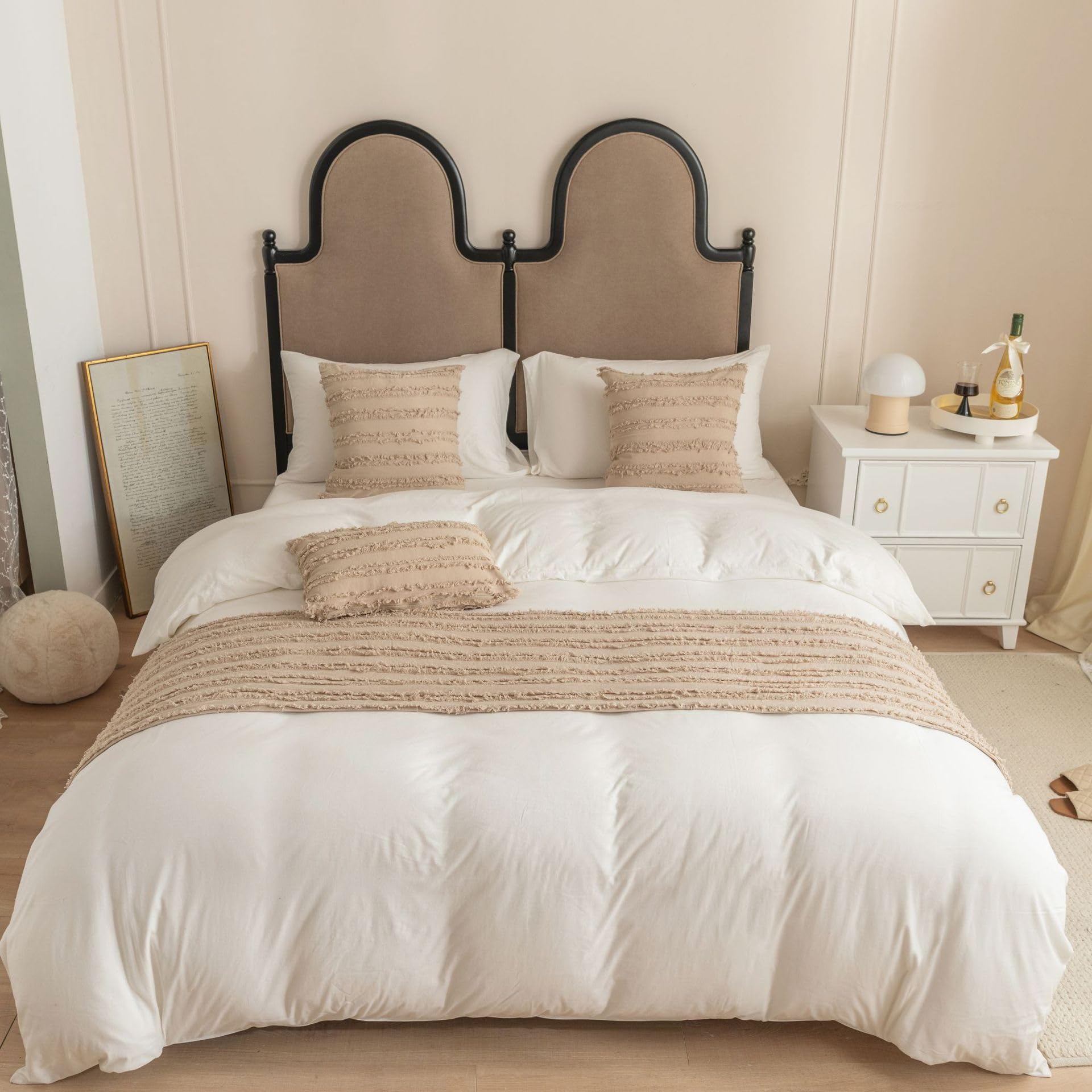 Boho Tufted Reversible Beige Bed Runner Scarf - King Size (95