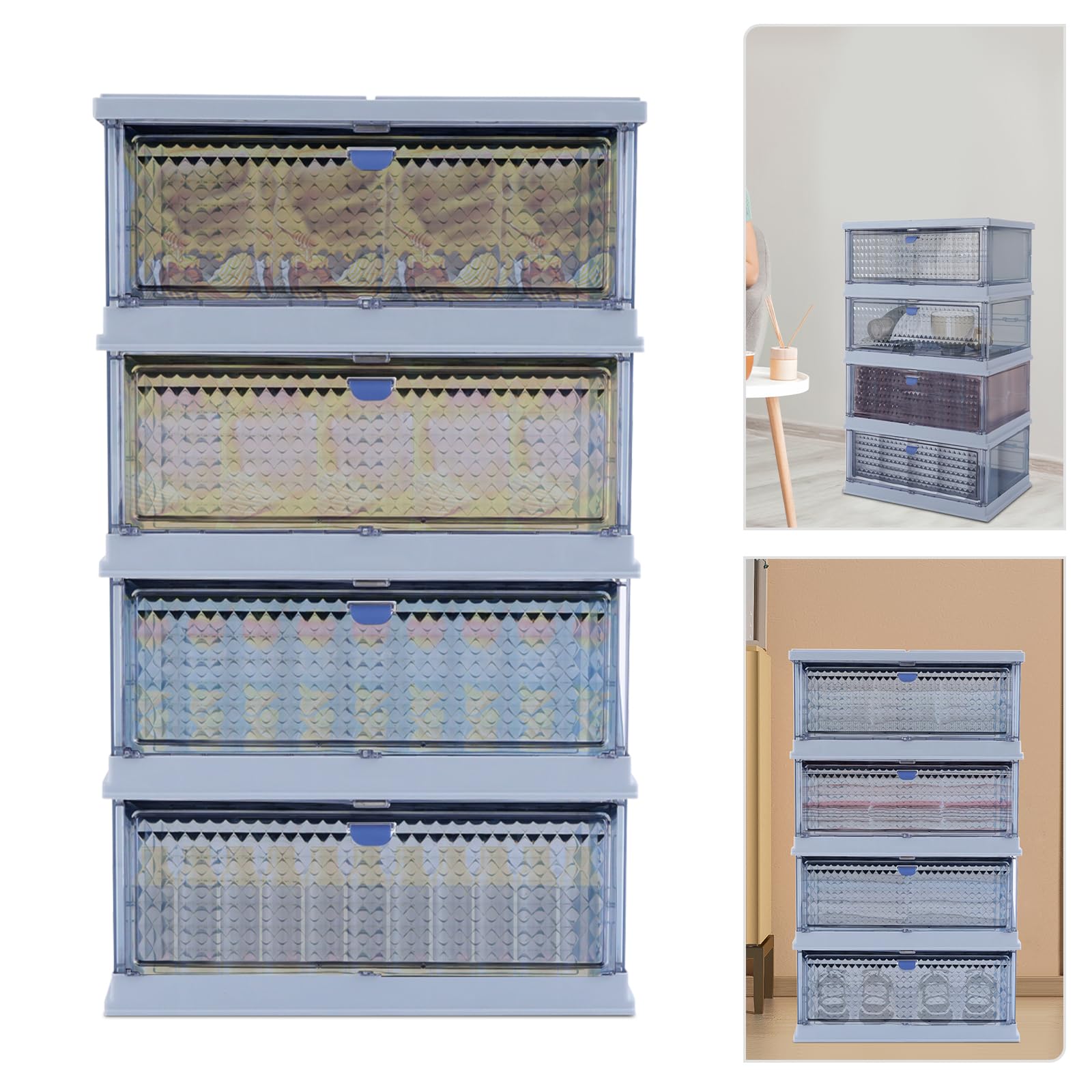 Foldable Storage Cabinet with Magnetic Doors - 4-Tier Closet Organizer for Home, Office, Dorm & Party - Space Saving Foldable Storage Bins for Bedroom, Living Room & Laundry Room (Blue)