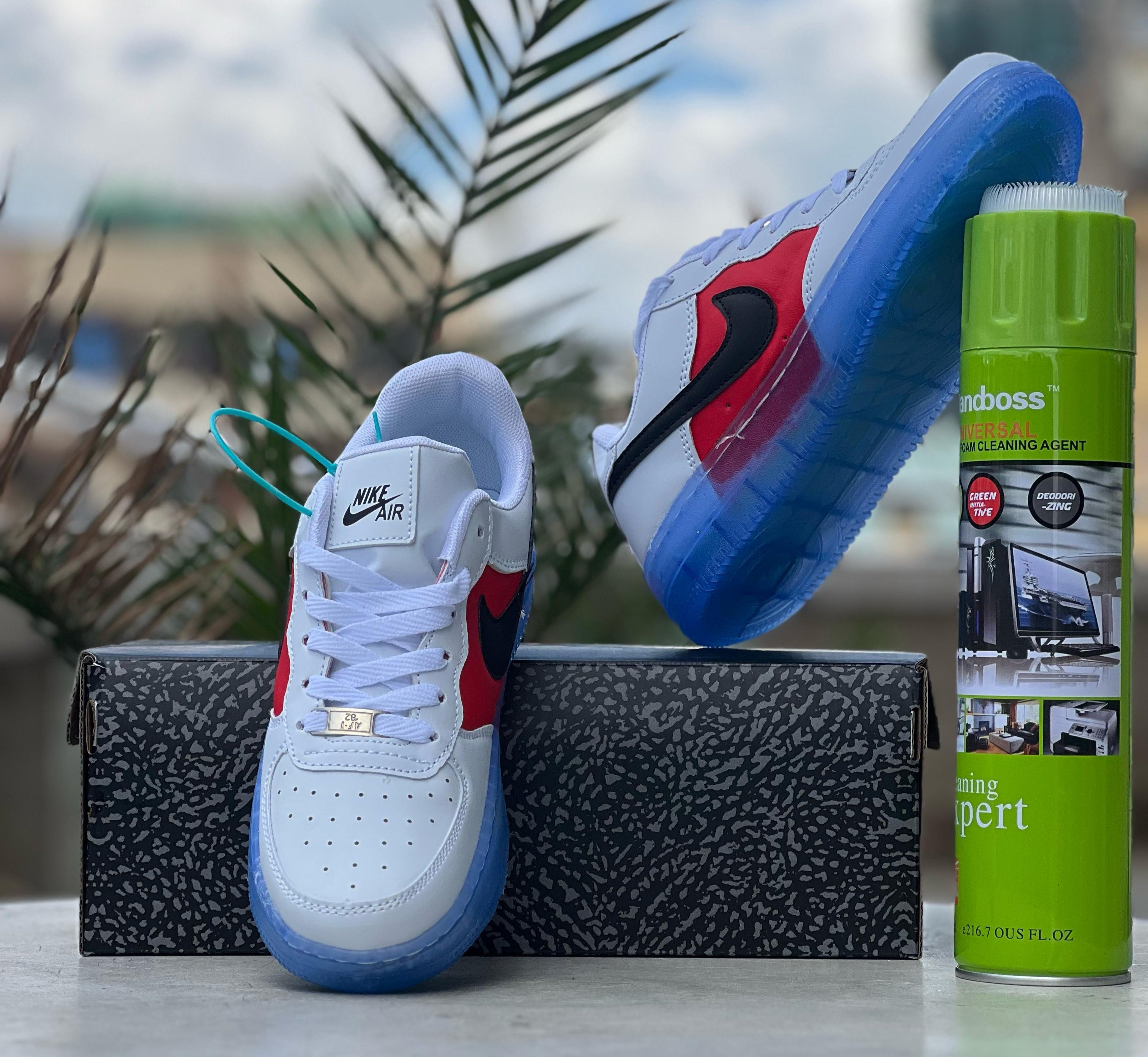 Nike Air Force 1 Low Sneakers - White, Red & Black with Icy Blue Sole - Men's/Women's Casual Shoes for Streetwear & Everyday Wear