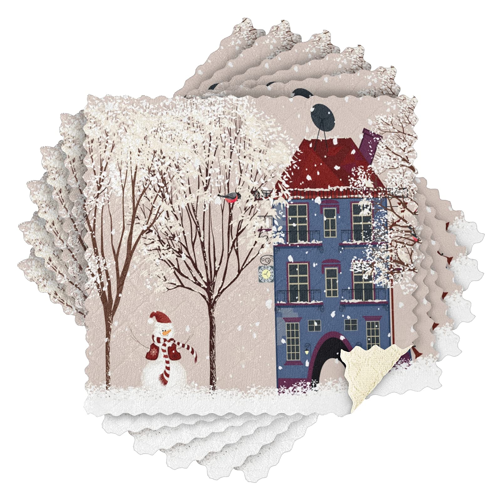 Snowman & Cardinal Birds Christmas Dish Towels - Set of 6 Super Absorbent 11x11 Inch Kitchen Hand Towels for Holiday Decor, Tea Bar, Car Cleaning & Bathroom - Lint-Free Soft Cotton Kitchen Accessories (Perfect for Christmas Gifts & Winter Home Decor)