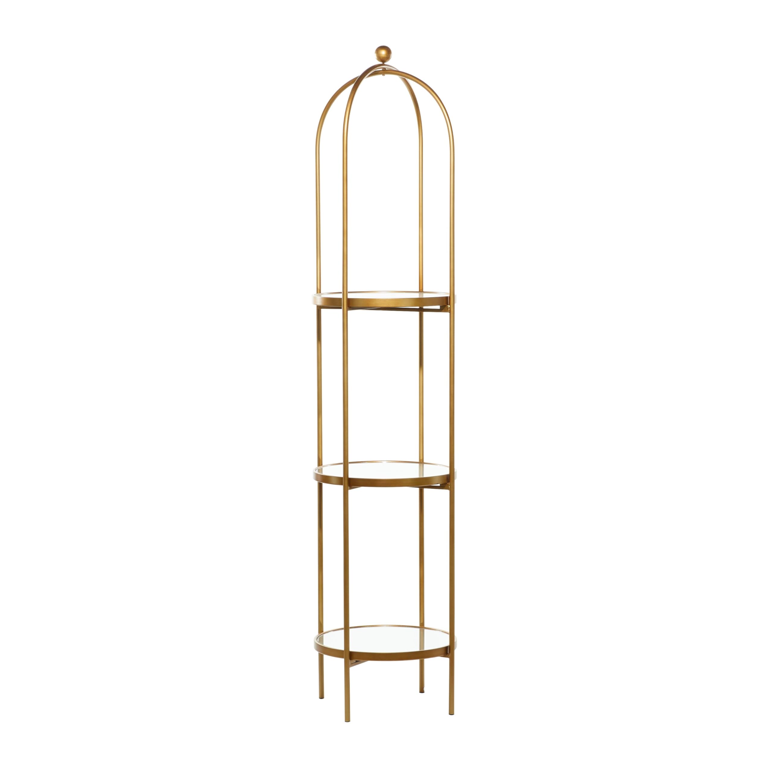 Deco 79 3-Tier Gold Metal Storage Shelf with Mirror - 18