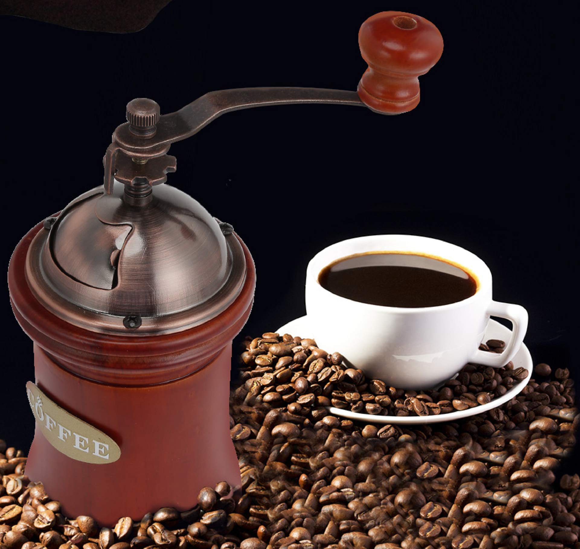 Premium Manual Coffee Grinder - Classic Wooden & Stainless Steel Retro Burr Mill for Espresso, French Press & Pour Over - Perfect for Home, Office & Travel Use
