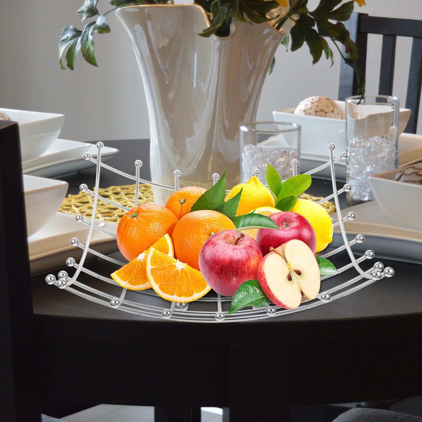 Modern Wire Fruit Basket Bowl - Countertop Holder for Fruits, Veggies & Snacks - Kitchen & Dining Decor