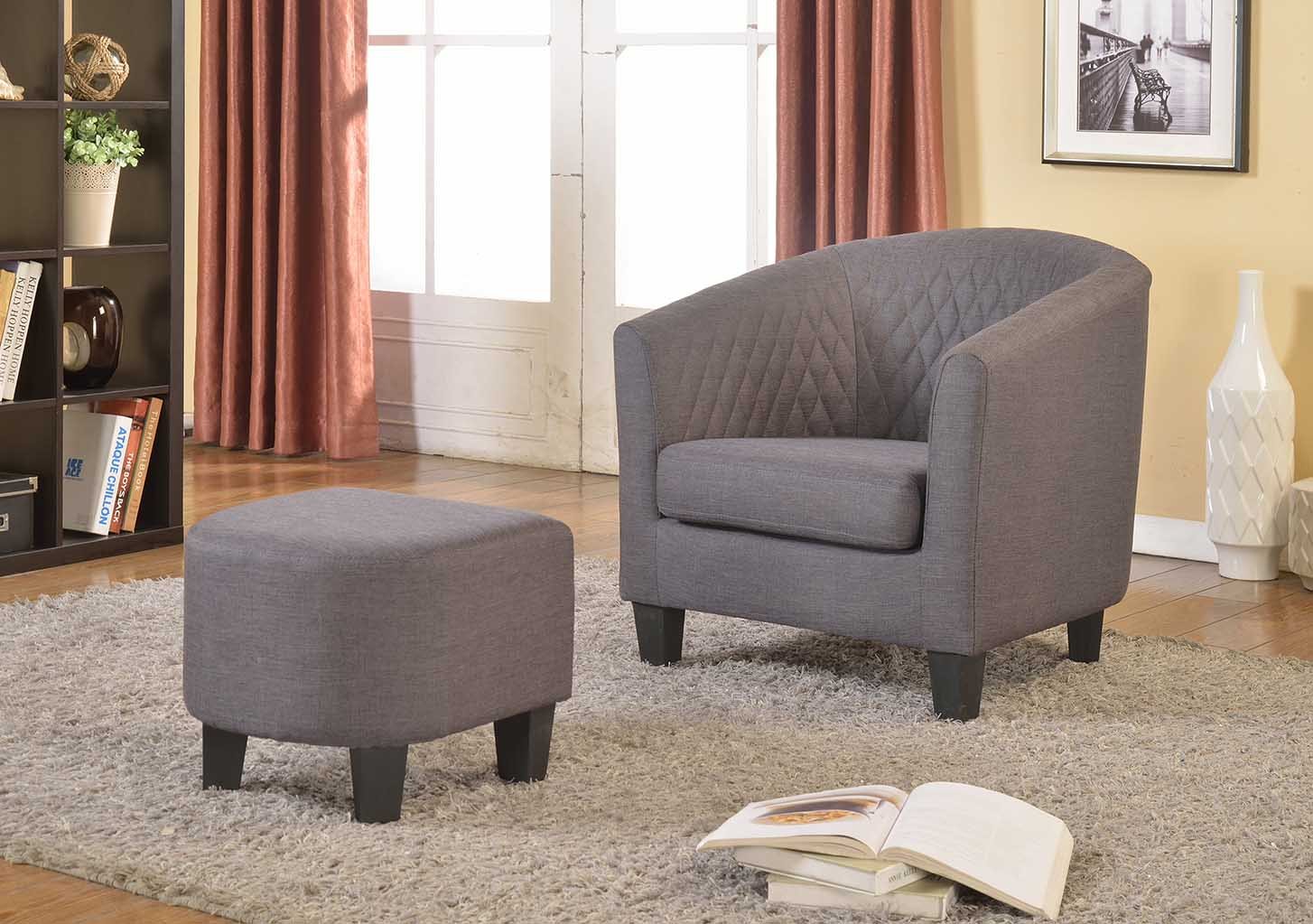 US Pride Furniture Isabella Fabric Accent Chair with Ottoman in Gray - Stylish Living Room Seating for Home Office & Lounge Areas