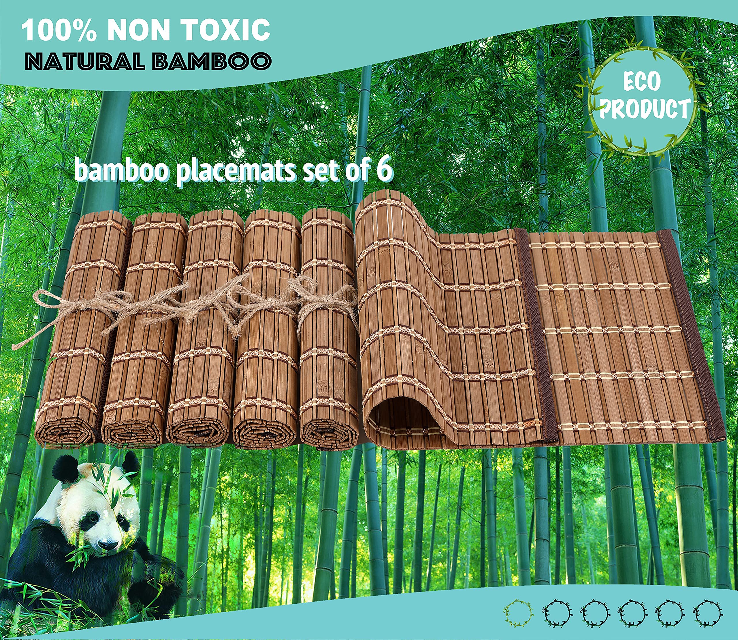LAGOM HOUSE Set of 6 Natural Bamboo Placemats - Rustic Wooden Table Mats for Dining & Kitchen Protection - Eco-Friendly Modern Tableware for Everyday Meals, Dinner Parties & Home Decor