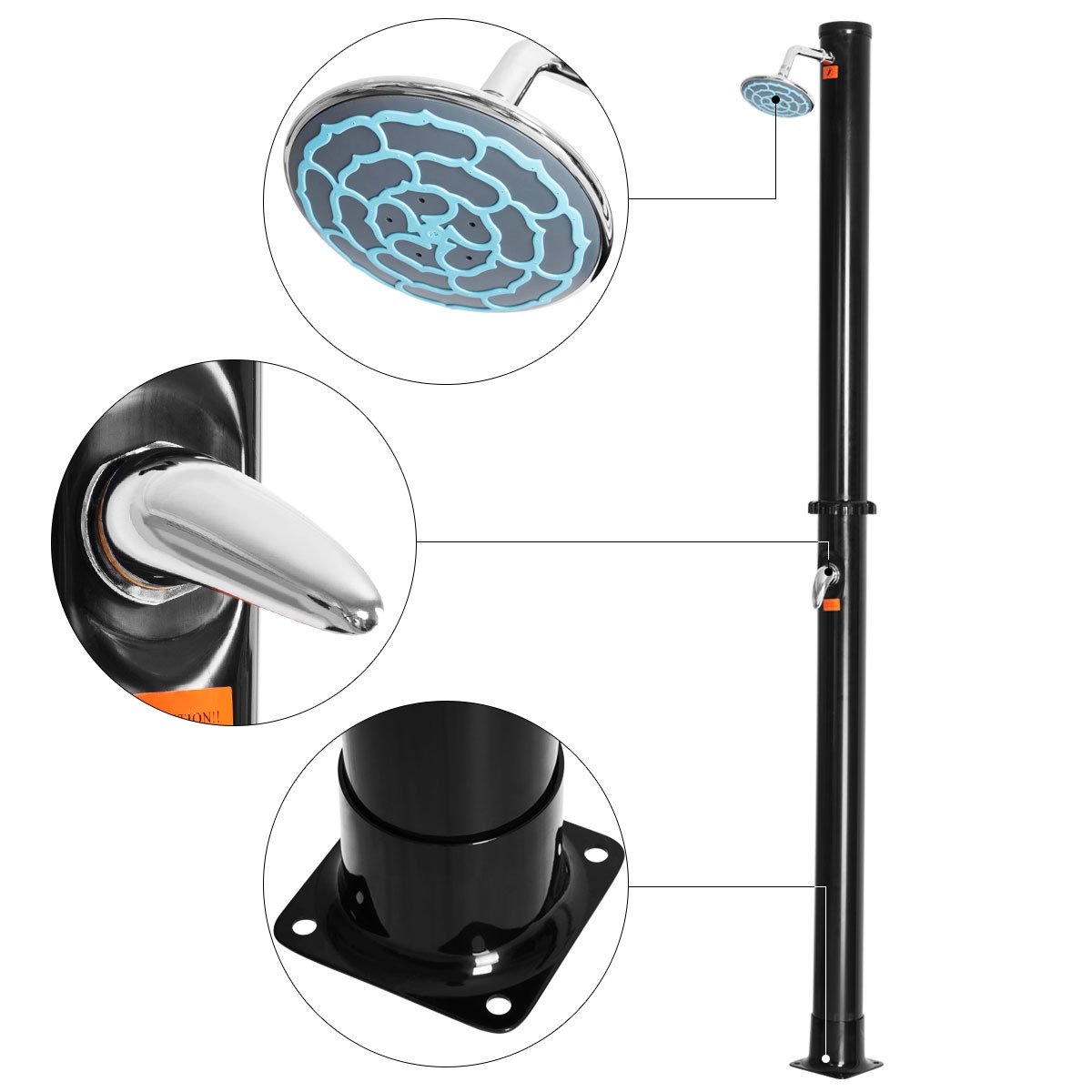 Giantex 7.2Ft 2-Section Solar Outdoor Shower with Adjustable Shower Head - Portable Hot Water Shower for Backyard, Poolside, Beach, Camping & RV (5.5 Gallon, Black) - Easy Installation & Eco-Friendly Solar Heating