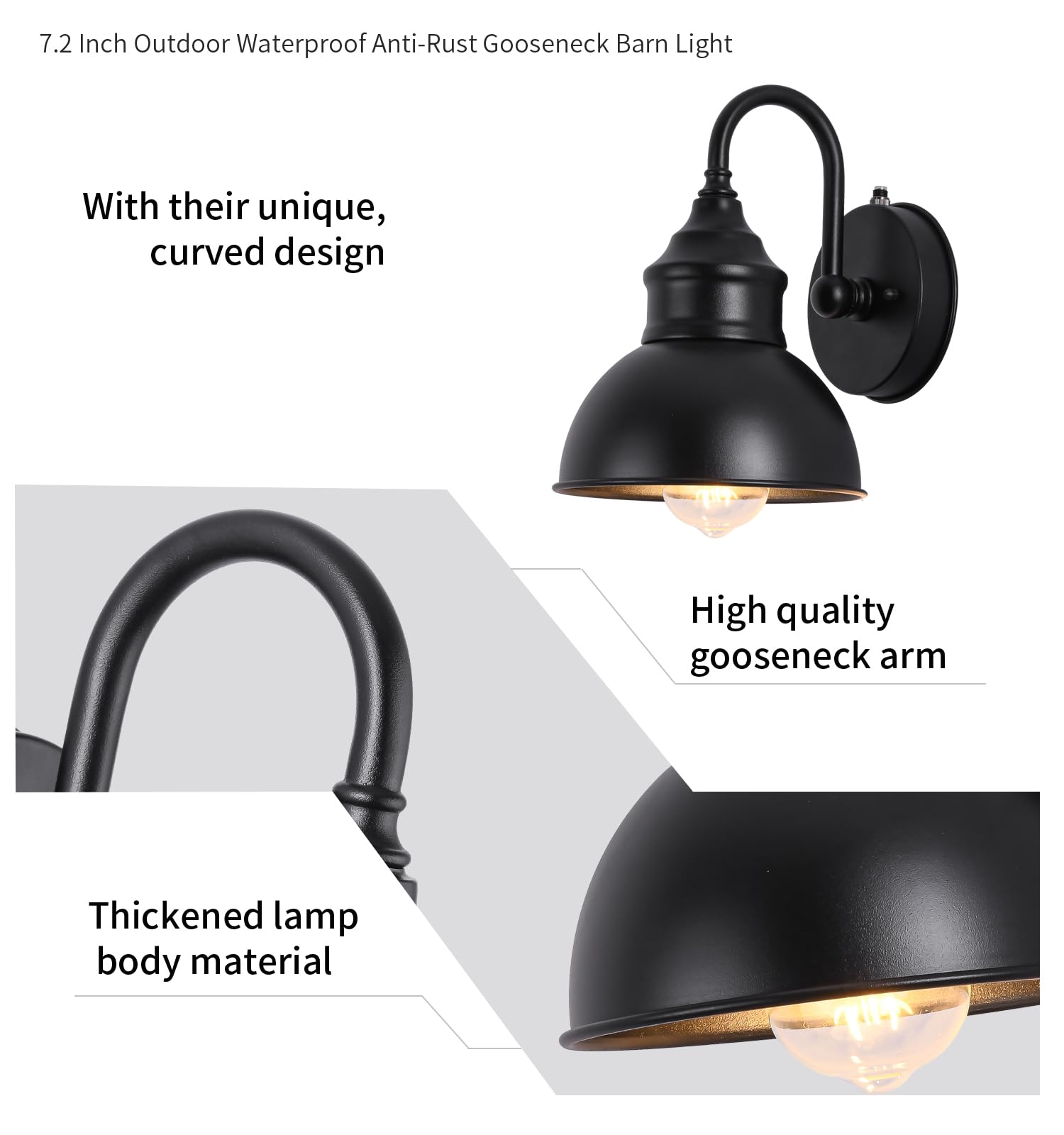 DENGNBJ Outdoor Barn Gooseneck Lights - Dusk to Dawn Sensor, Classic Black Farmhouse Style for Porch, Garden, Garage & Patio | Weatherproof Exterior Lighting for Home & Commercial Use