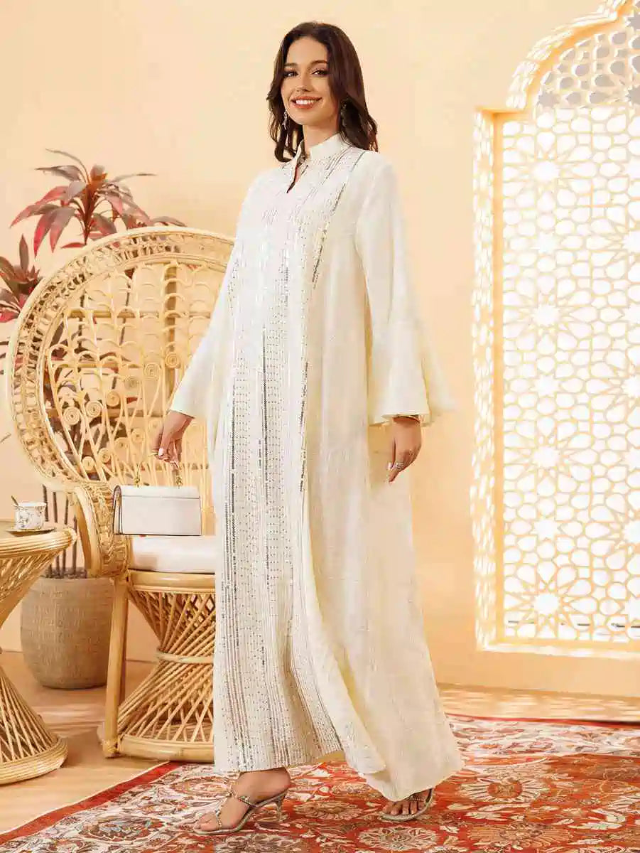 Elegant Eid Dress with Sequins Embroidery - Flowy Caftan Kaftan Dress for Women #25419 | Perfect for Eid Celebrations, Weddings & Special Occasions