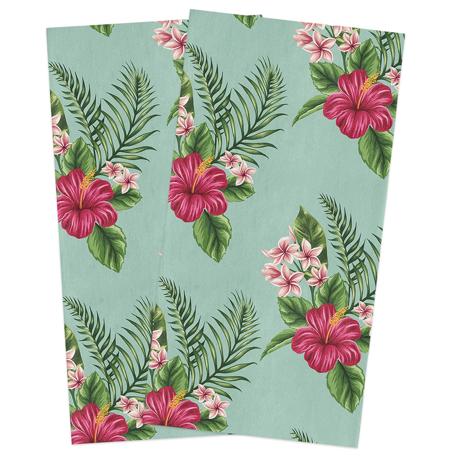 2 Pack Super Absorbent Soft Microfiber Kitchen Dish Towels with Tropical Plant & Hibiscus Flower Design - Perfect for Kitchen, Bathroom, Bar & Tea Time Cleaning